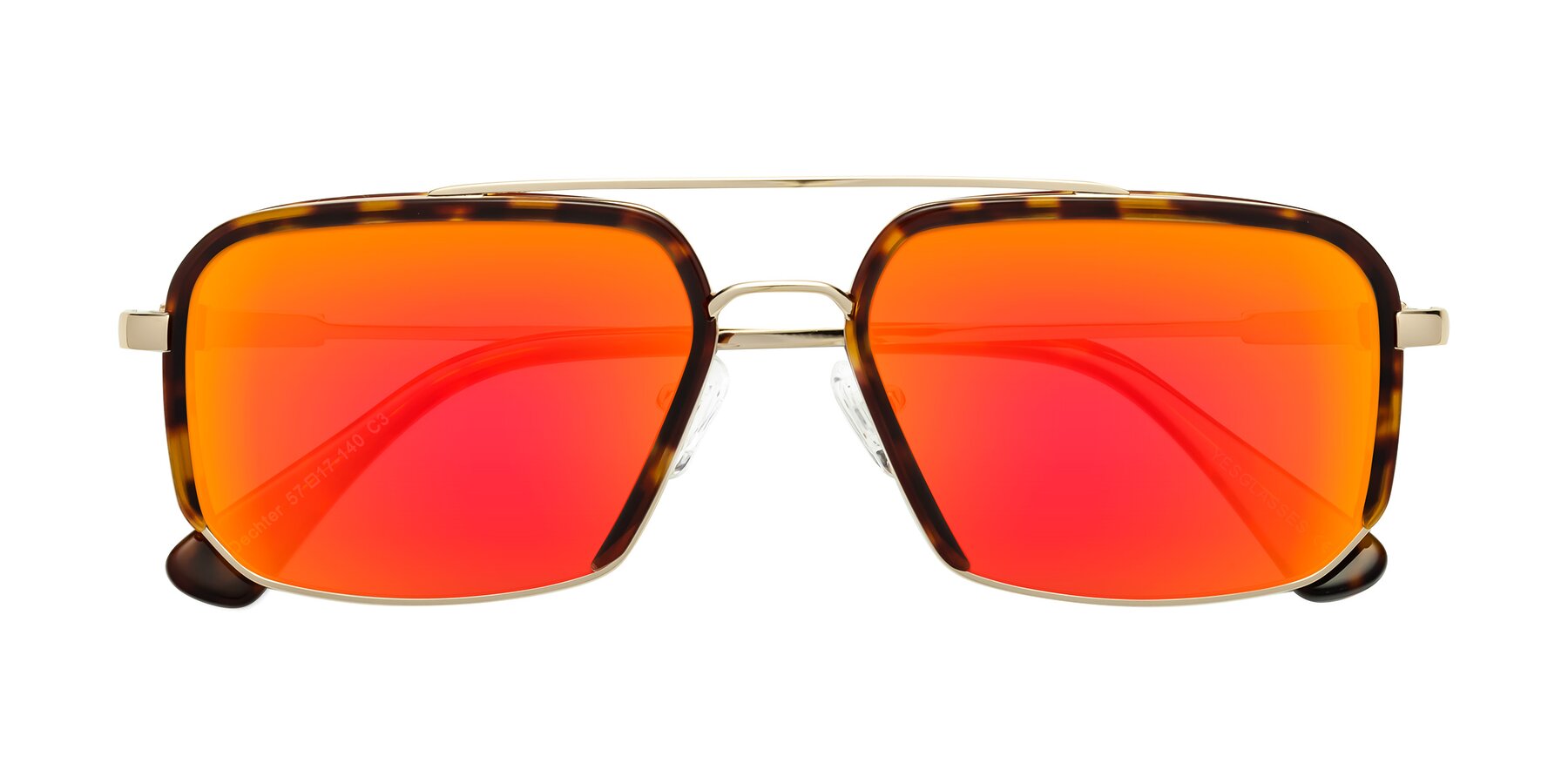 Folded Front of Dechter in Tortoise-Gold with Red Gold Mirrored Lenses