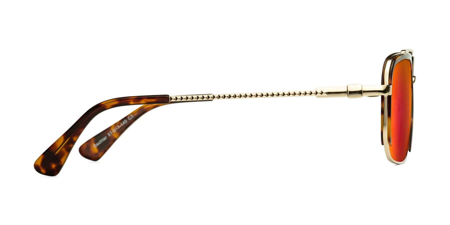 Side of Dechter in Tortoise-Gold with Red Gold Mirrored Lenses