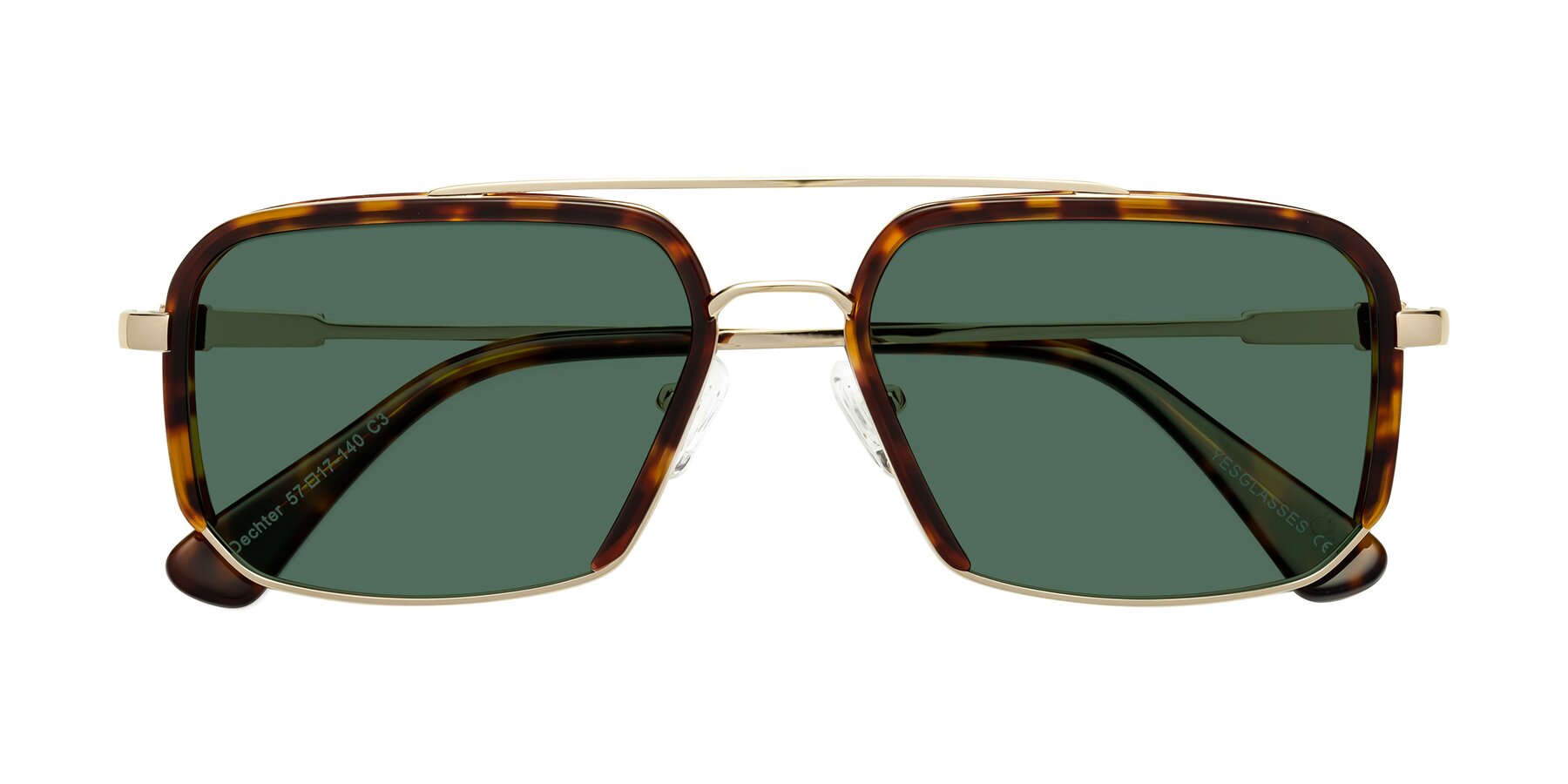 Folded Front of Dechter in Tortoise-Gold with Green Polarized Lenses
