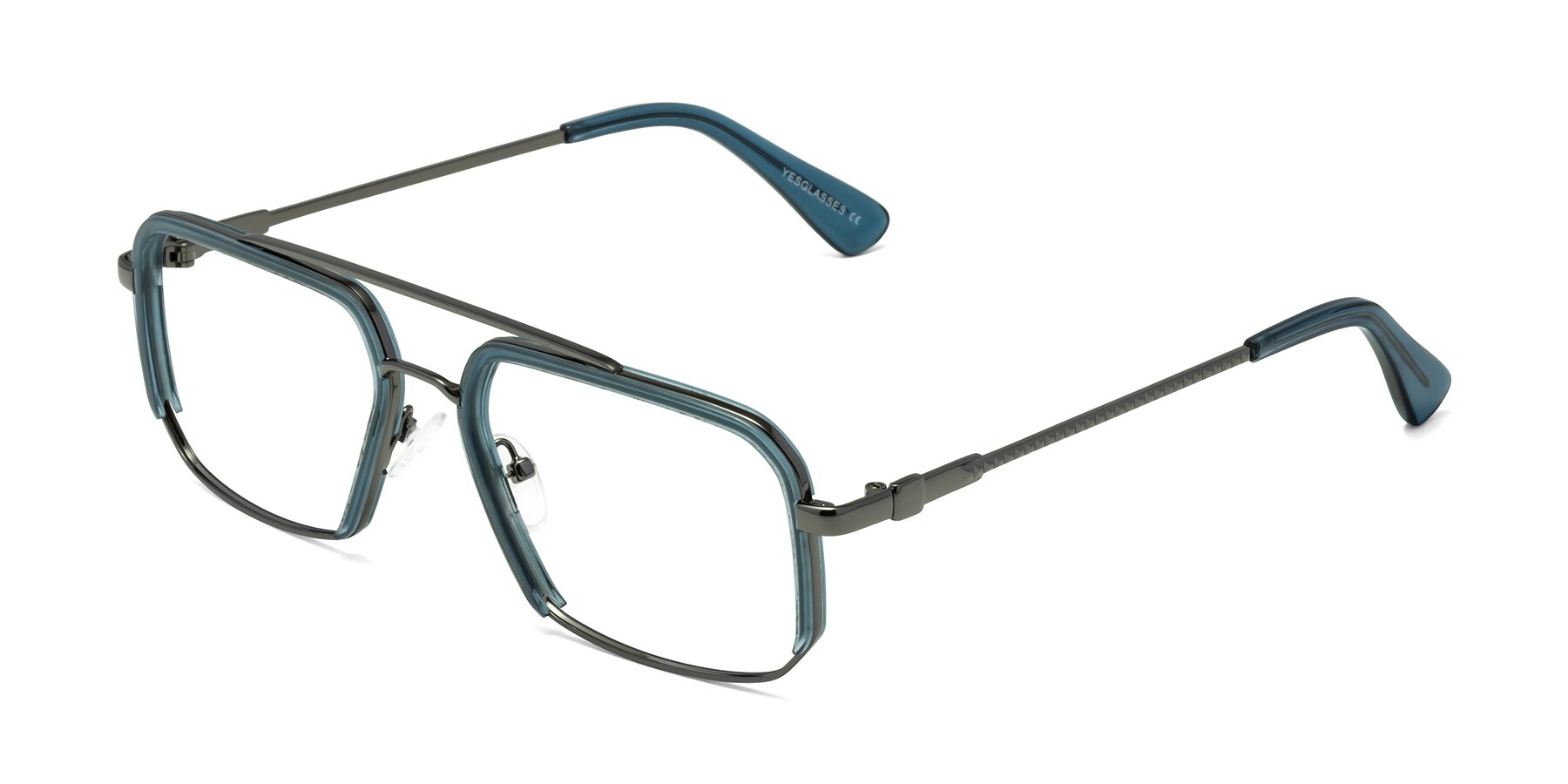 Angle of Dechter in Teal-Gunmetal with Clear Eyeglass Lenses