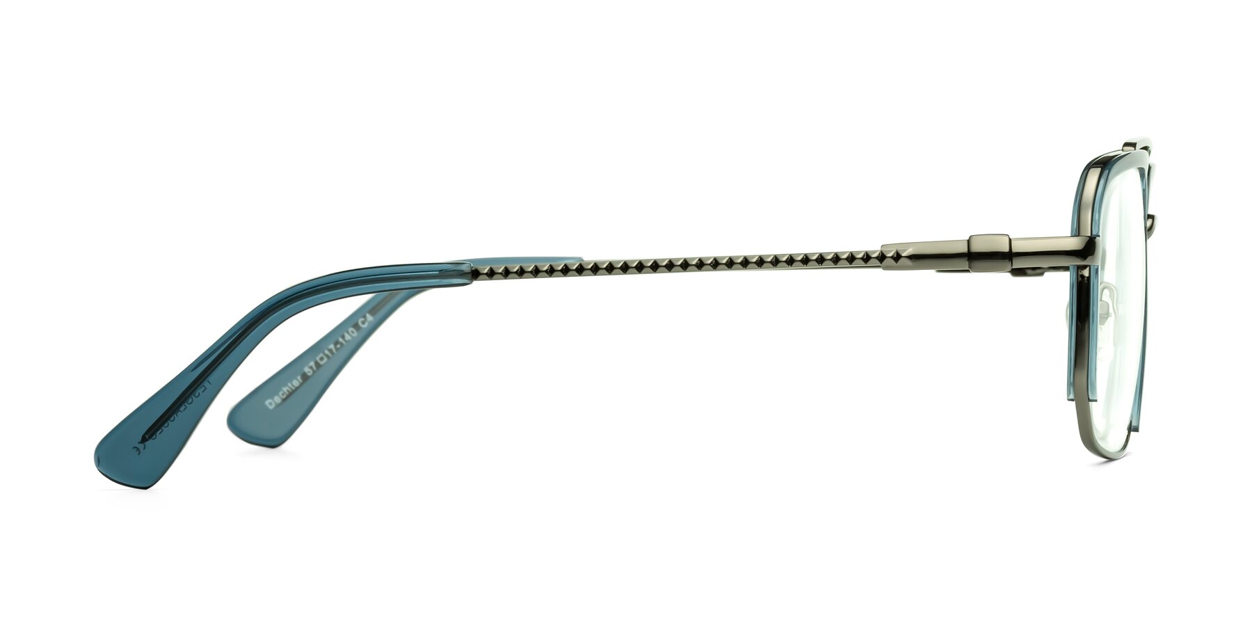 Side of Dechter in Teal-Gunmetal with Clear Eyeglass Lenses
