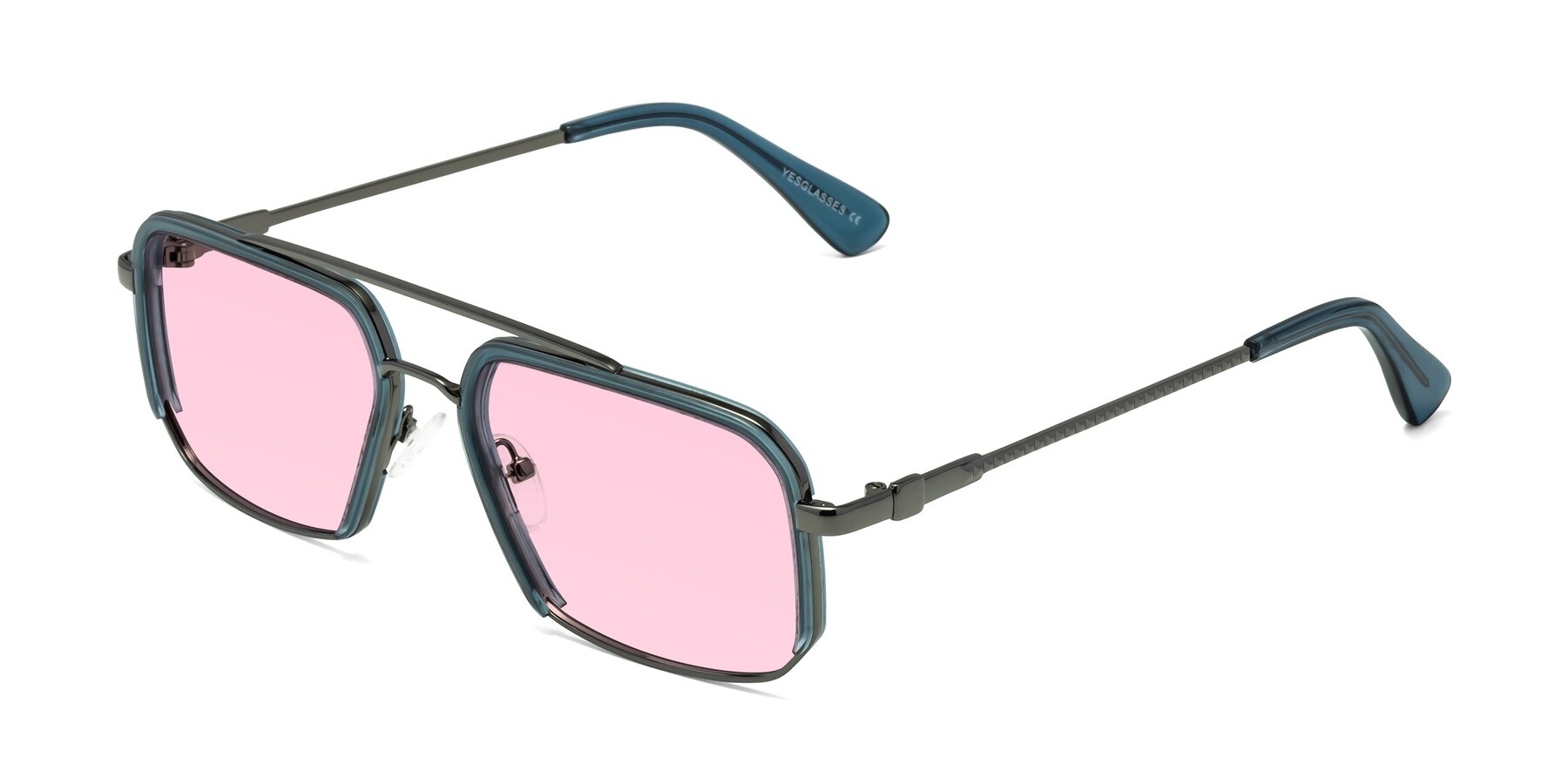 Angle of Dechter in Teal-Gunmetal with Light Pink Tinted Lenses