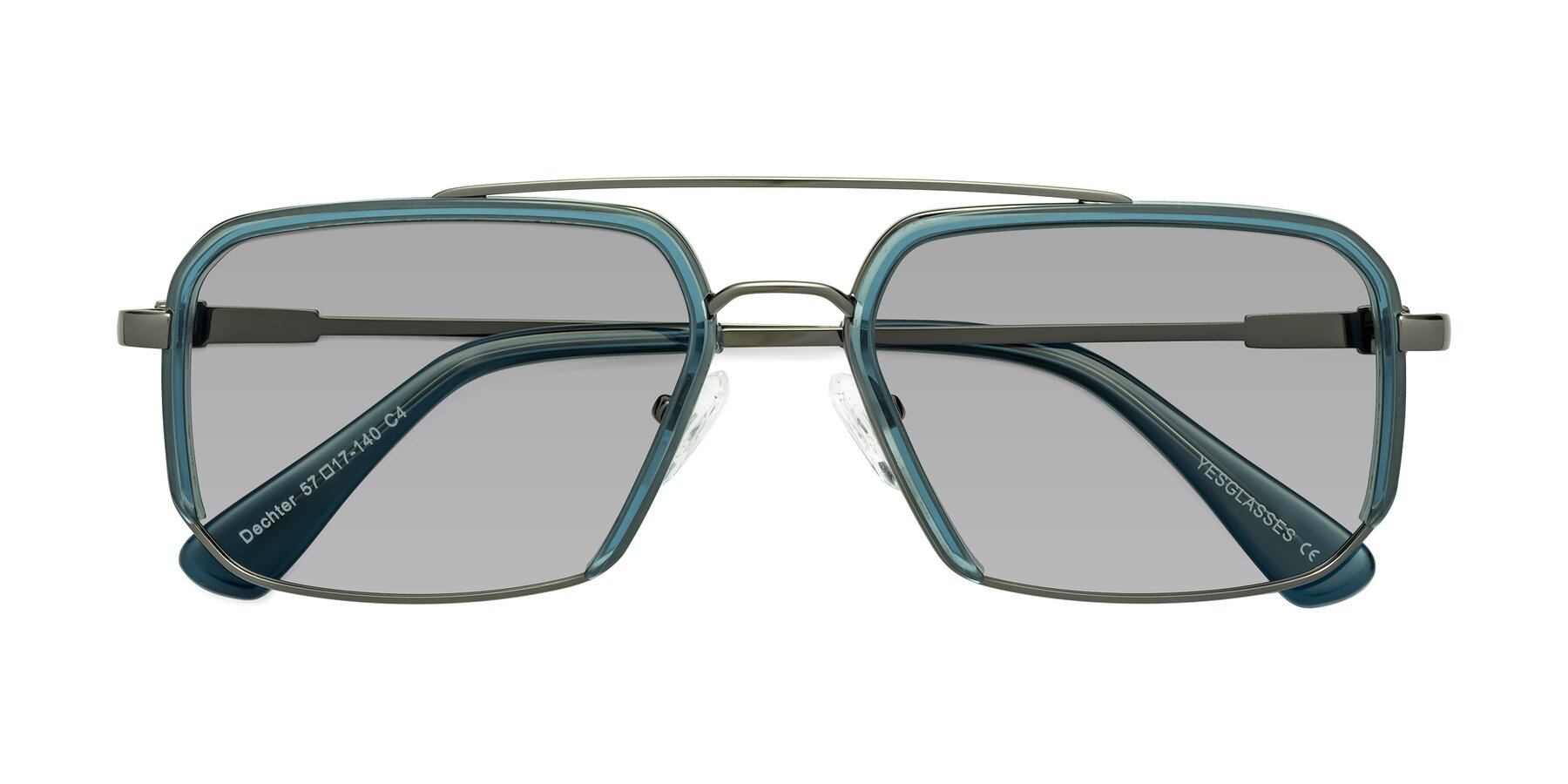 Folded Front of Dechter in Teal-Gunmetal with Light Gray Tinted Lenses