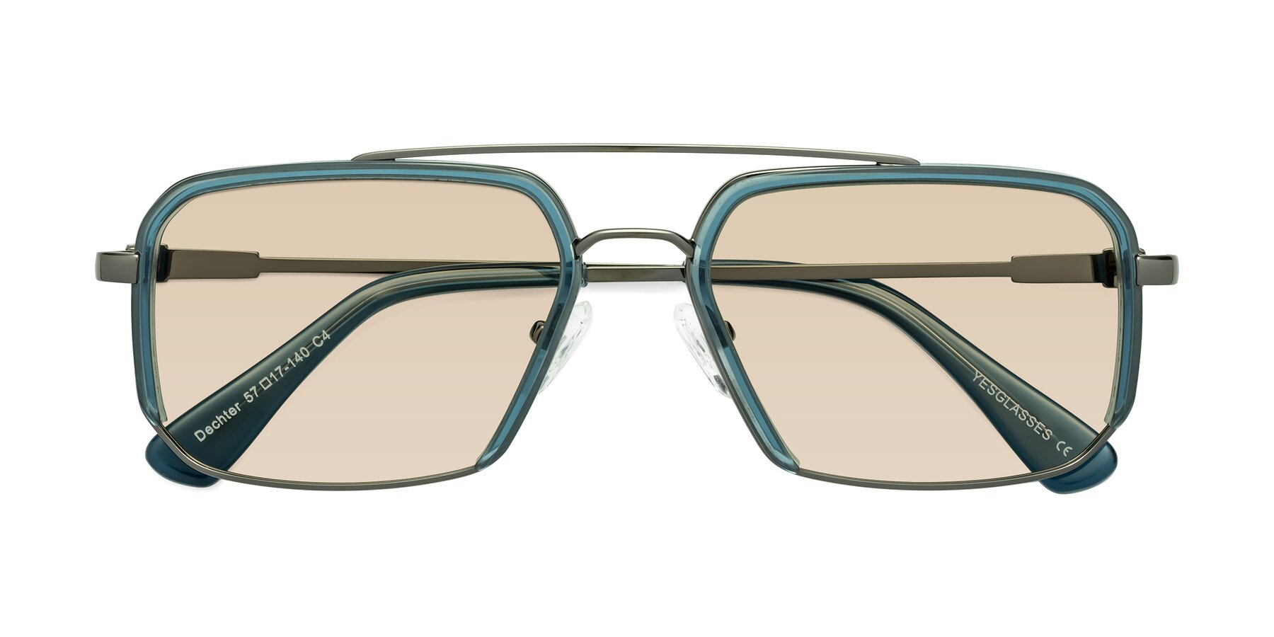 Folded Front of Dechter in Teal-Gunmetal with Light Brown Tinted Lenses