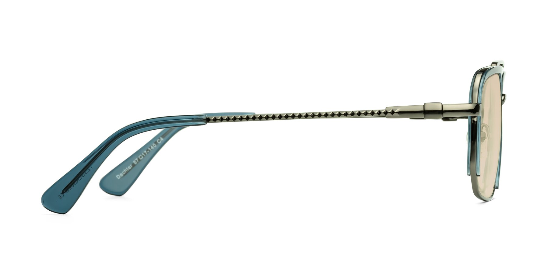 Side of Dechter in Teal-Gunmetal with Light Brown Tinted Lenses