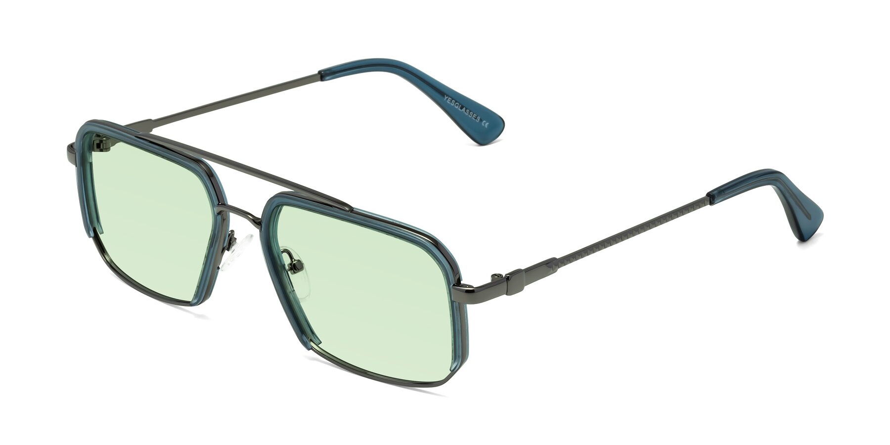 Angle of Dechter in Teal-Gunmetal with Light Green Tinted Lenses