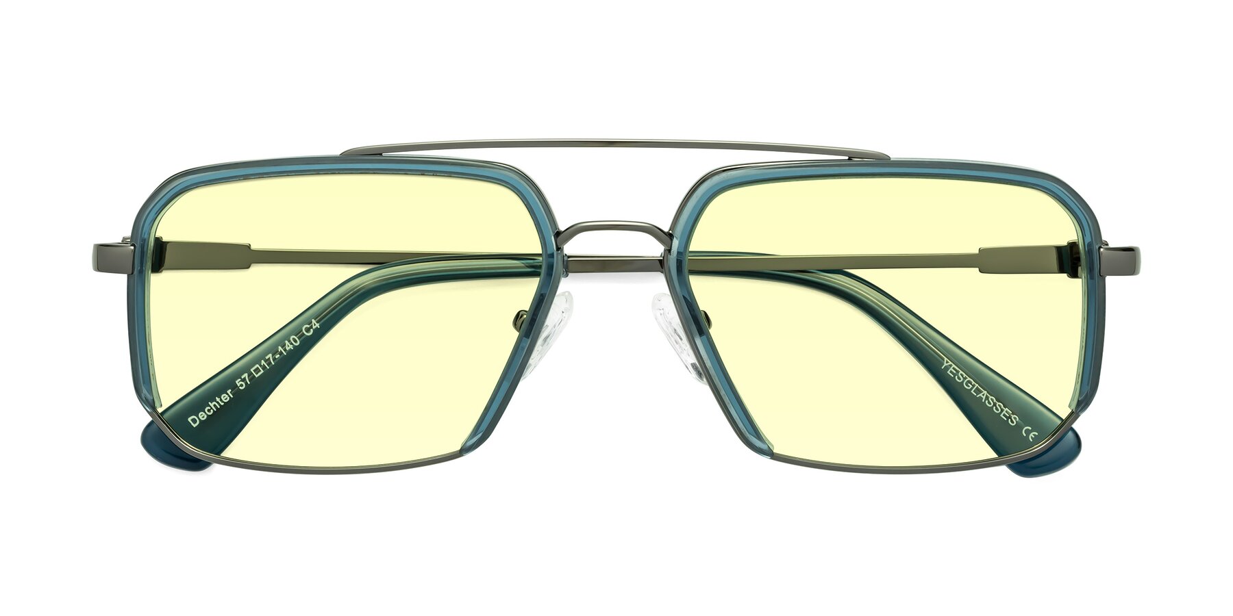 Folded Front of Dechter in Teal-Gunmetal with Light Yellow Tinted Lenses