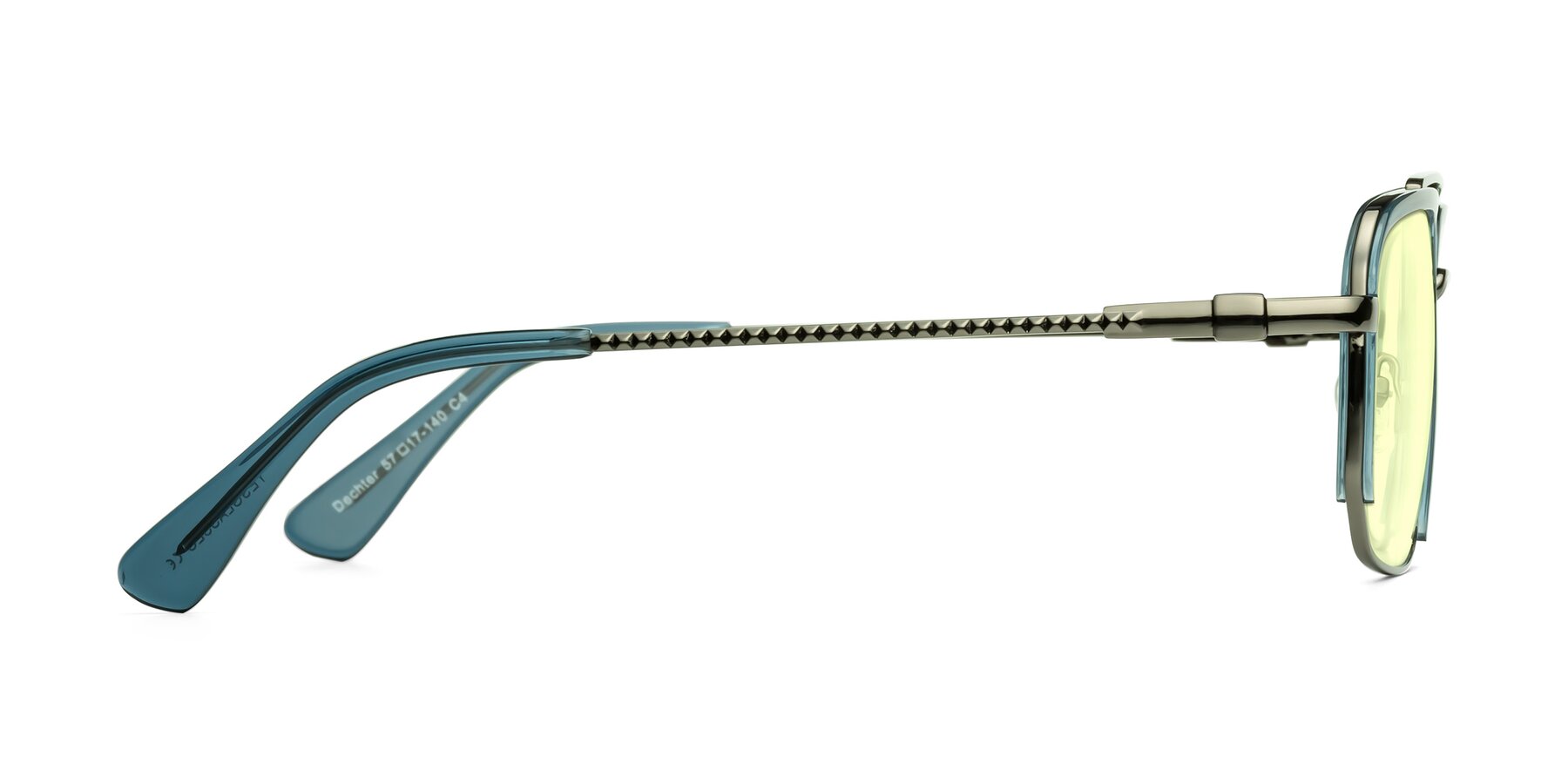 Side of Dechter in Teal-Gunmetal with Light Yellow Tinted Lenses