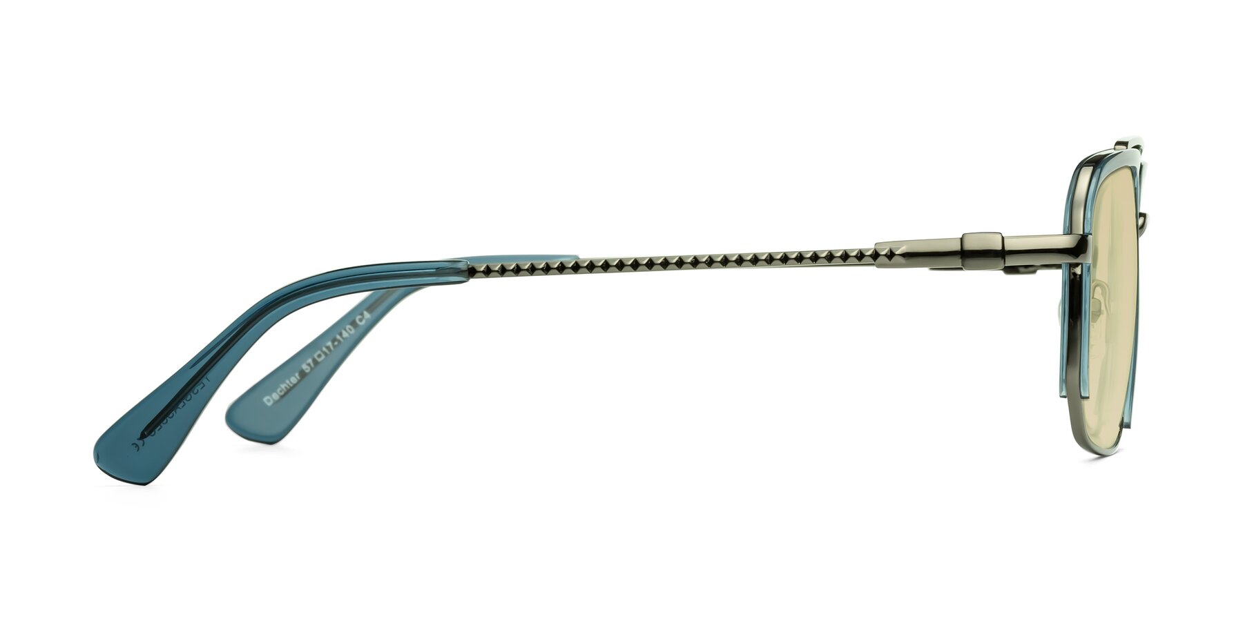 Side of Dechter in Teal-Gunmetal with Light Champagne Tinted Lenses