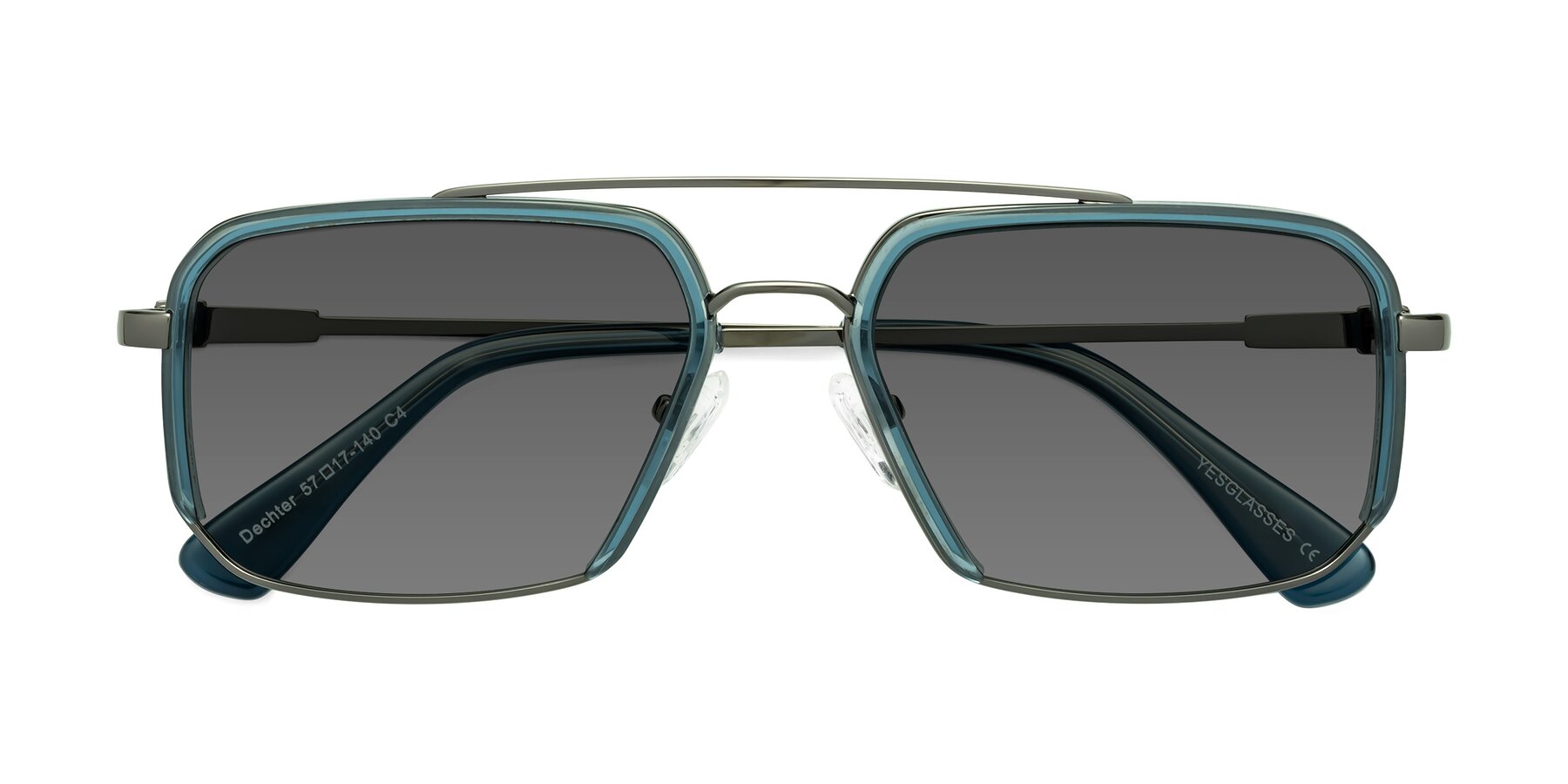 Folded Front of Dechter in Teal-Gunmetal with Medium Gray Tinted Lenses