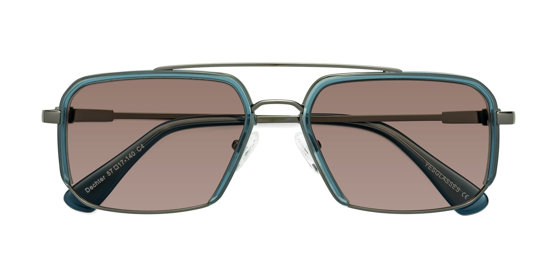 Folded Front of Dechter in Teal-Gunmetal with Medium Brown Tinted Lenses