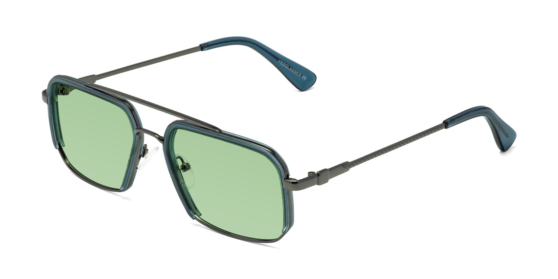 Angle of Dechter in Teal-Gunmetal with Medium Green Tinted Lenses