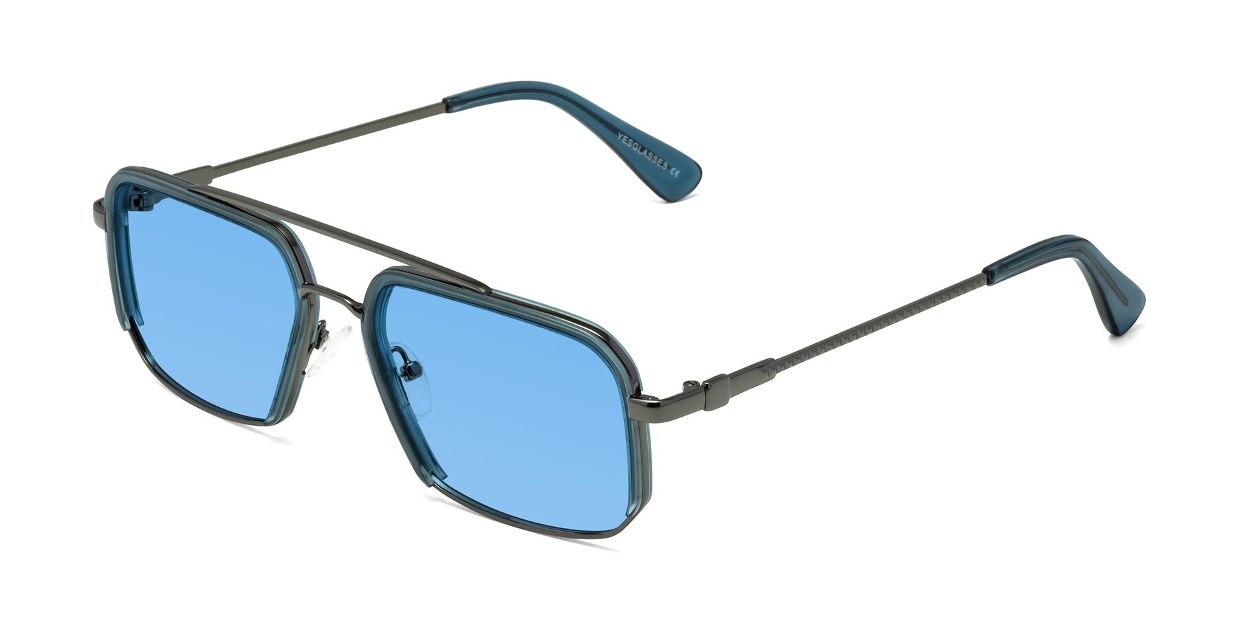 Angle of Dechter in Teal-Gunmetal with Medium Blue Tinted Lenses