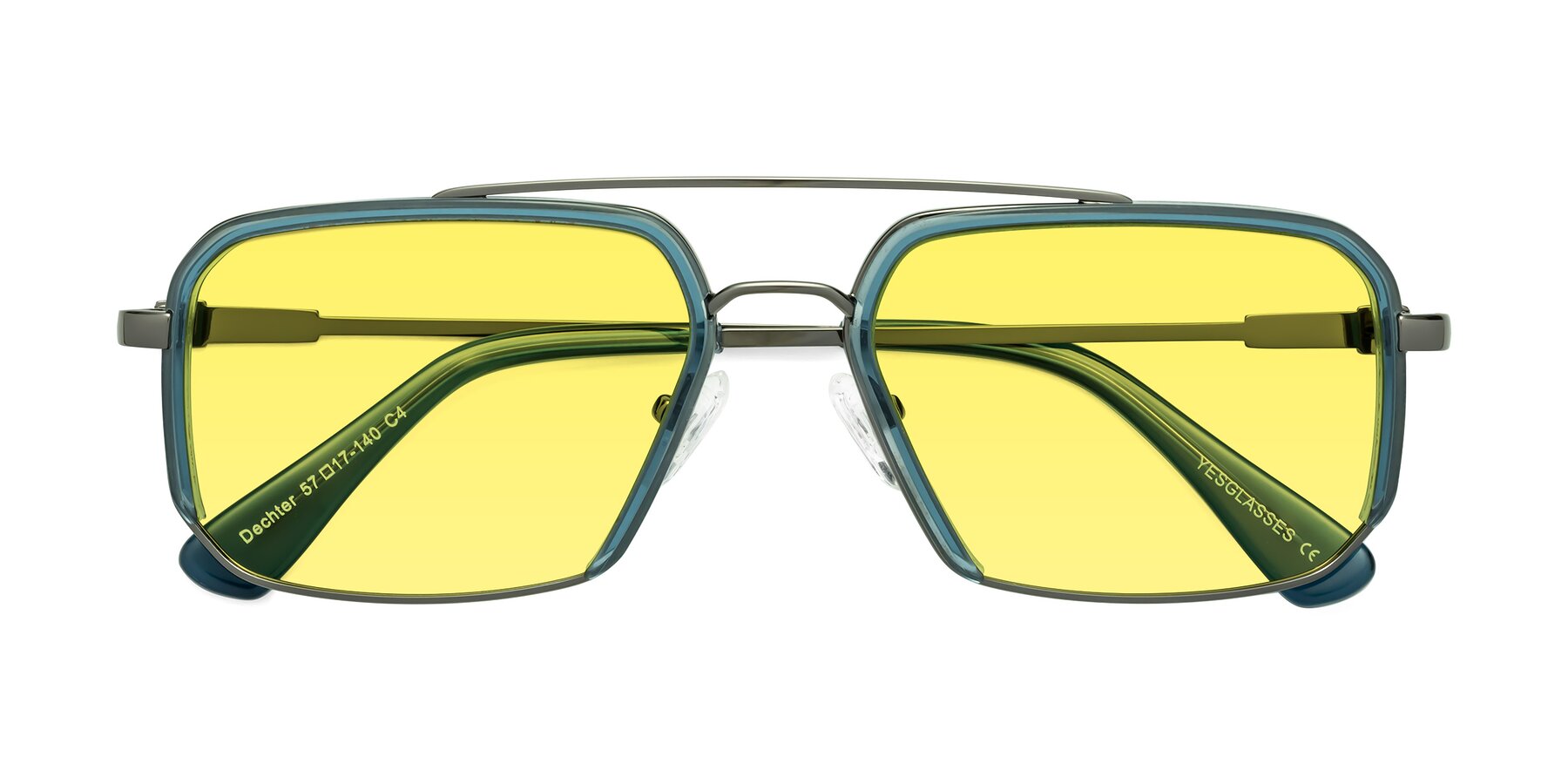 Folded Front of Dechter in Teal-Gunmetal with Medium Yellow Tinted Lenses