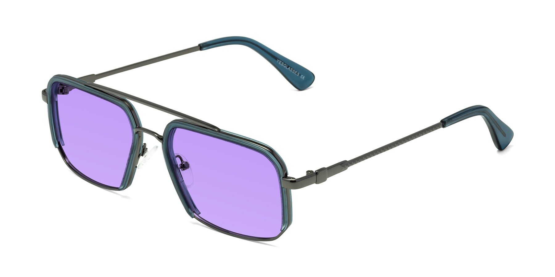 Angle of Dechter in Teal-Gunmetal with Medium Purple Tinted Lenses