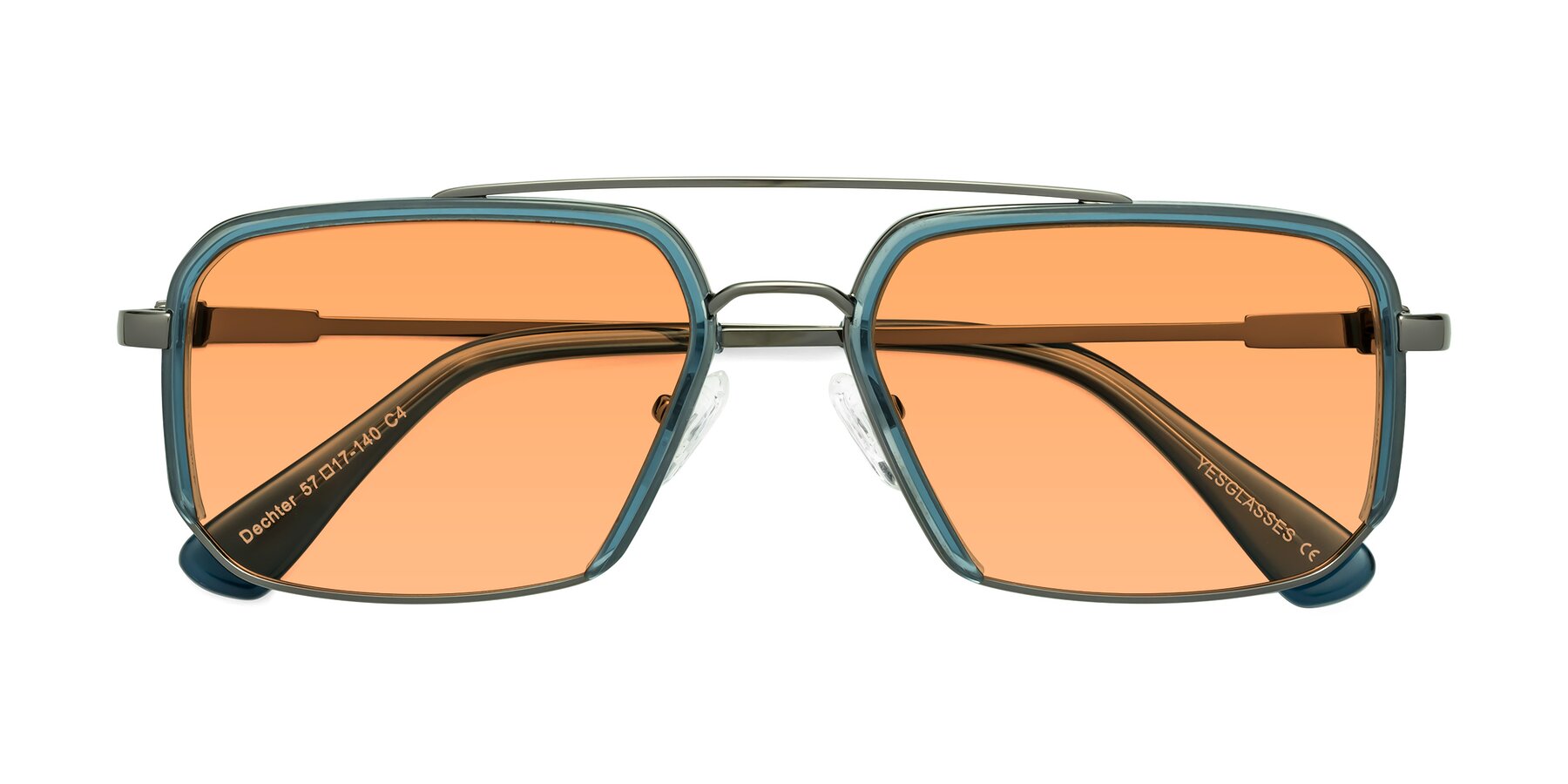 Folded Front of Dechter in Teal-Gunmetal with Medium Orange Tinted Lenses