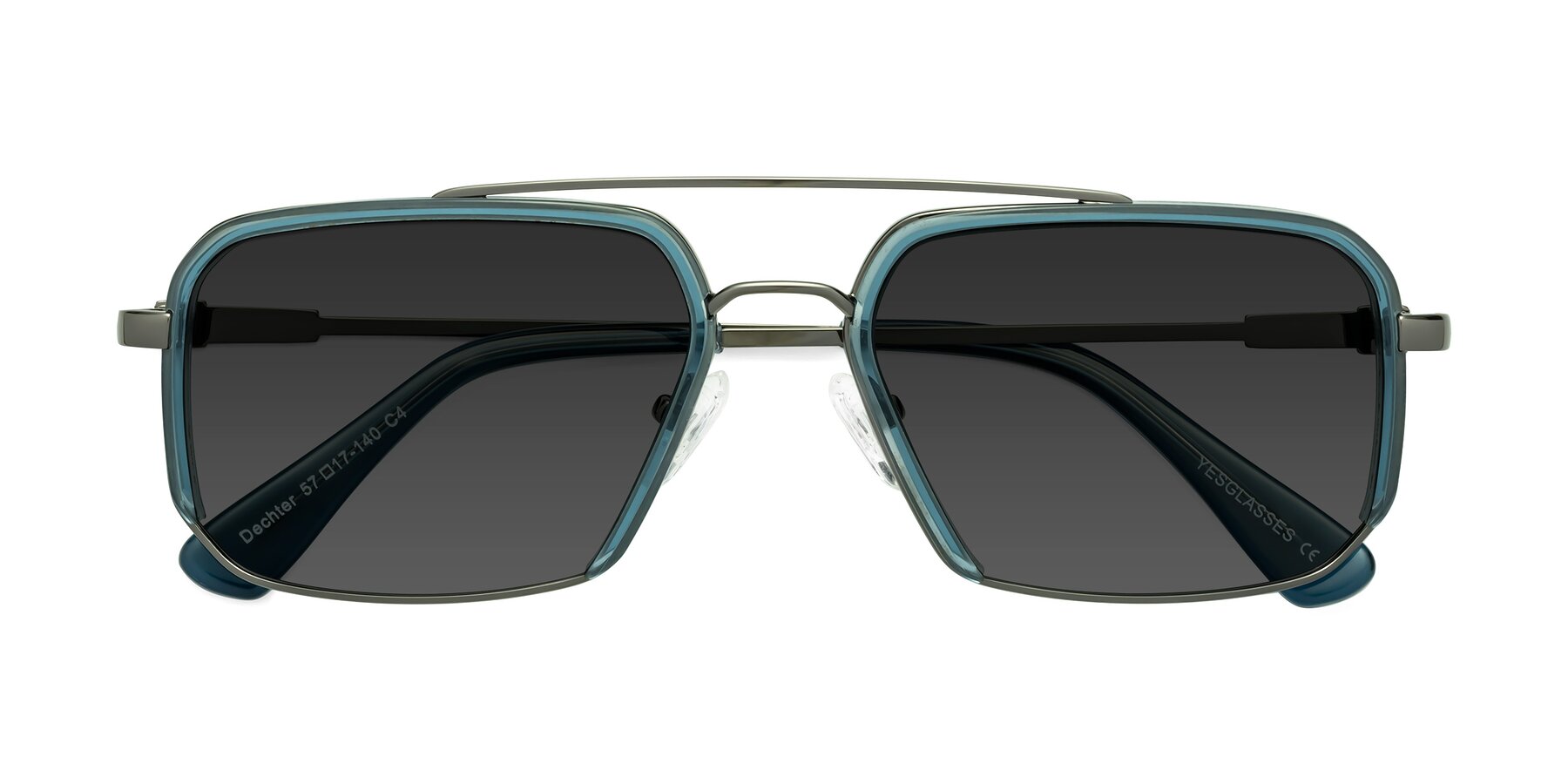 Folded Front of Dechter in Teal-Gunmetal with Gray Tinted Lenses
