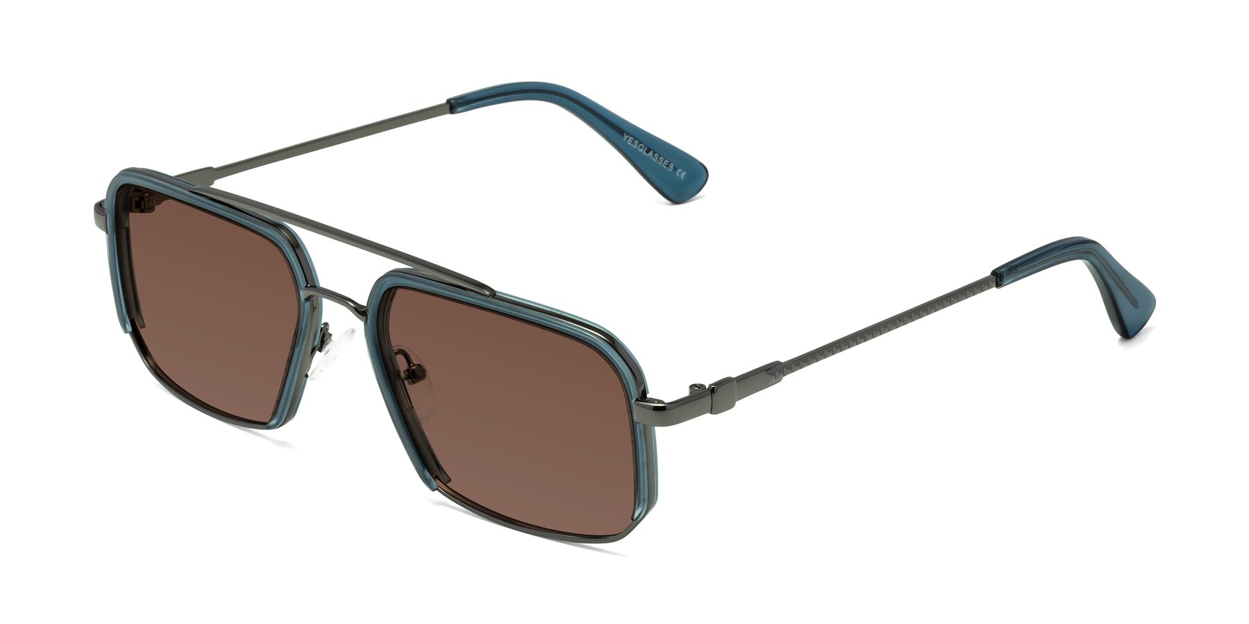 Angle of Dechter in Teal-Gunmetal with Brown Tinted Lenses