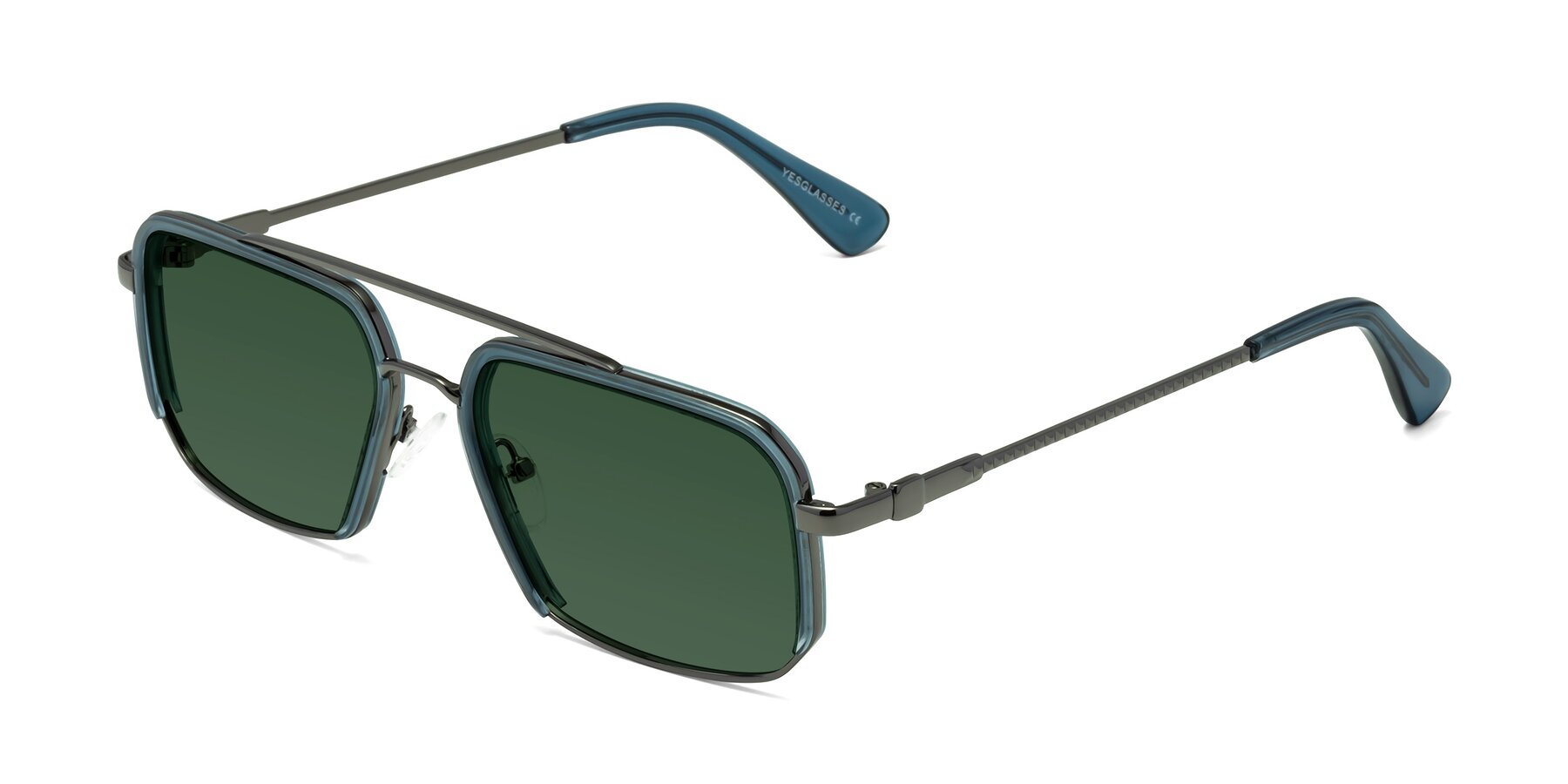 Angle of Dechter in Teal-Gunmetal with Green Tinted Lenses