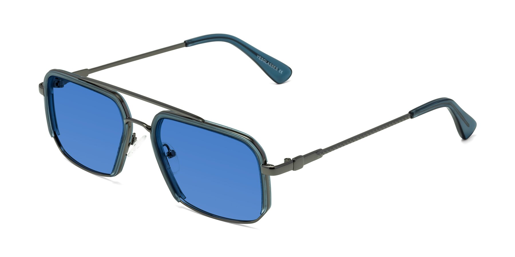Angle of Dechter in Teal-Gunmetal with Blue Tinted Lenses