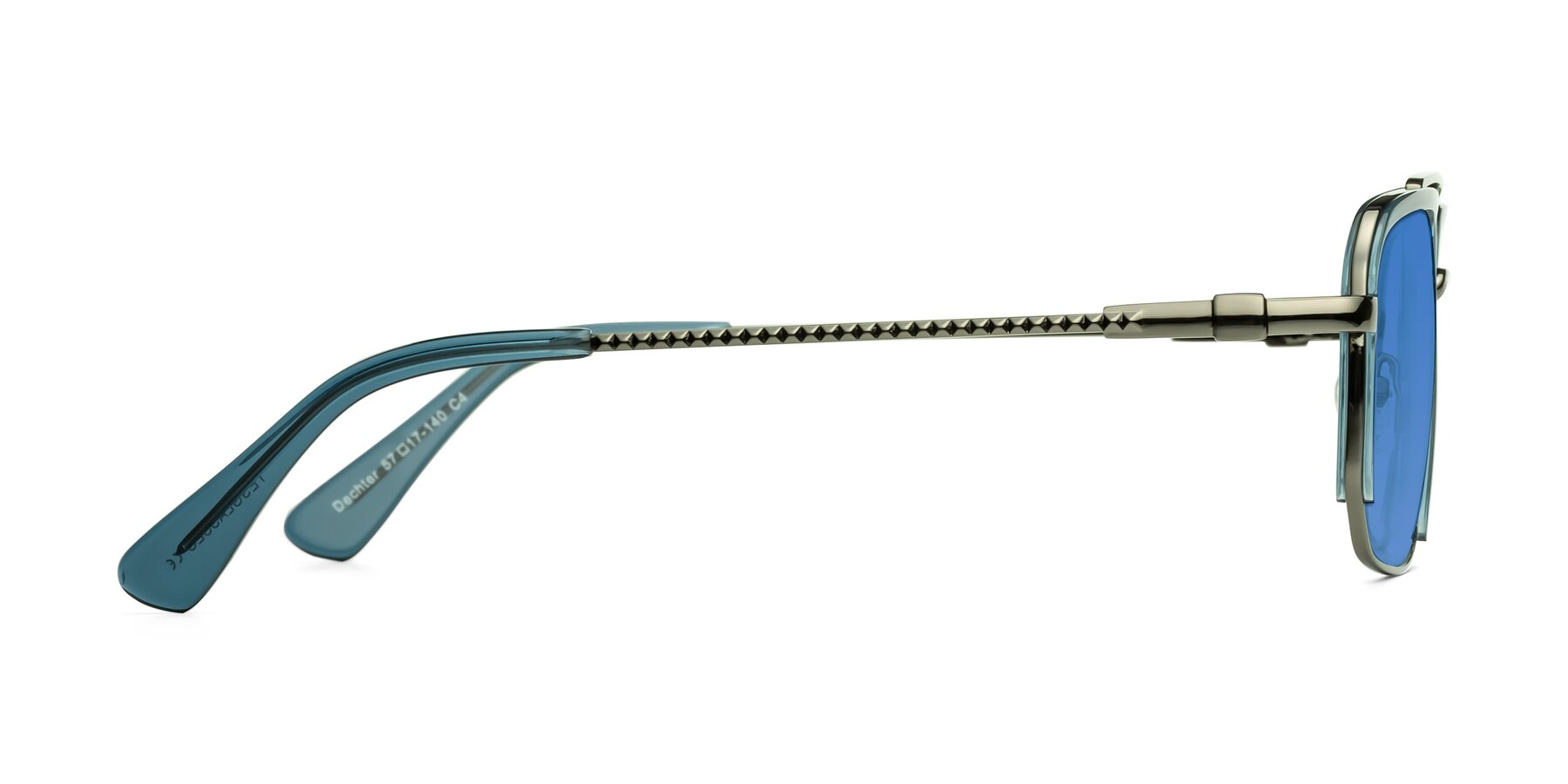 Side of Dechter in Teal-Gunmetal with Blue Tinted Lenses