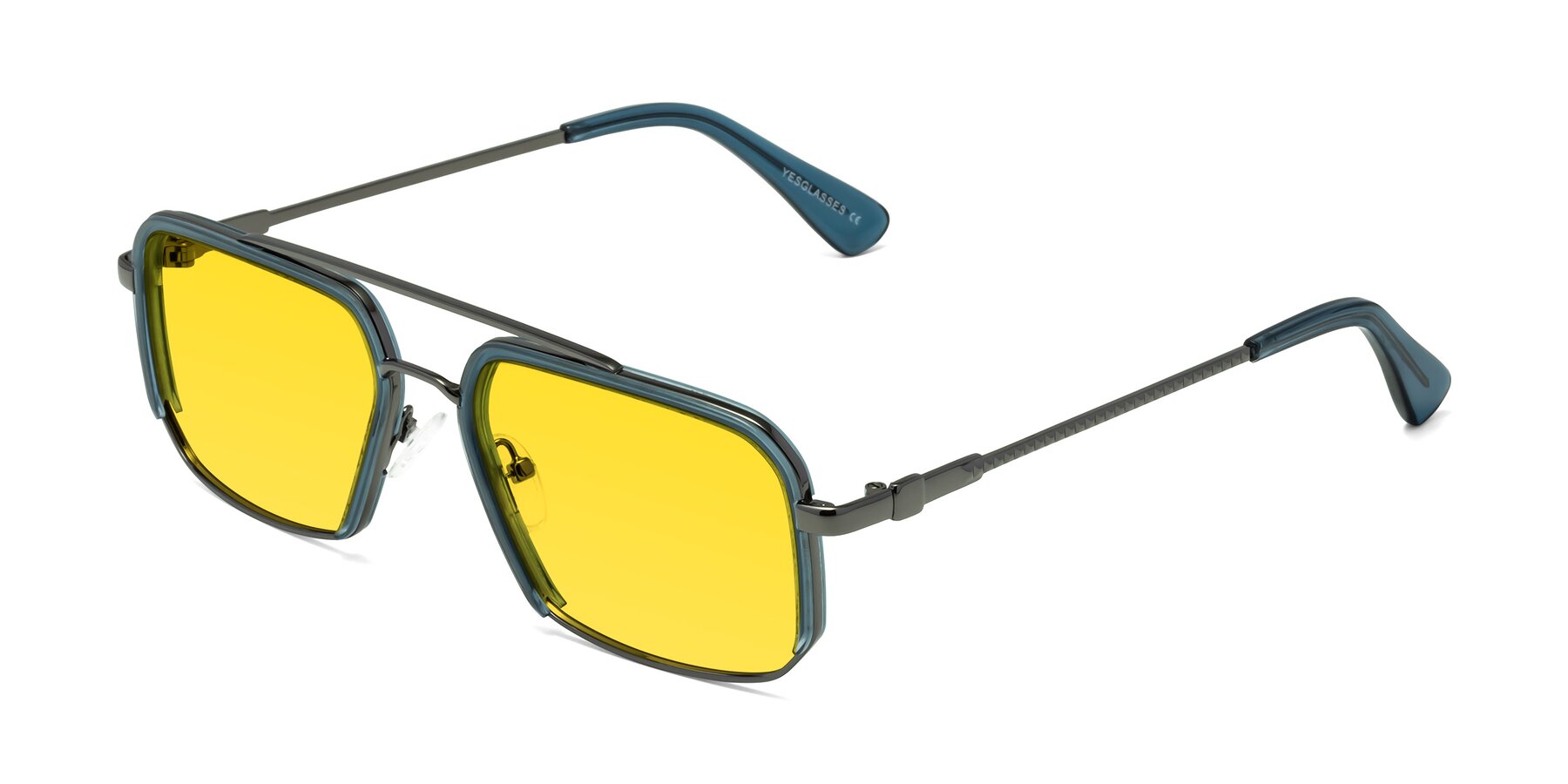Angle of Dechter in Teal-Gunmetal with Yellow Tinted Lenses