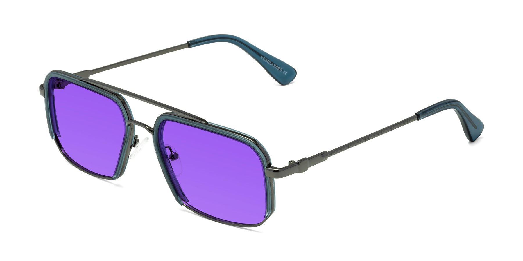 Angle of Dechter in Teal-Gunmetal with Purple Tinted Lenses