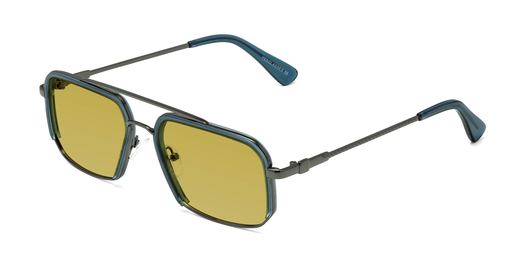Angle of Dechter in Teal-Gunmetal with Champagne Tinted Lenses
