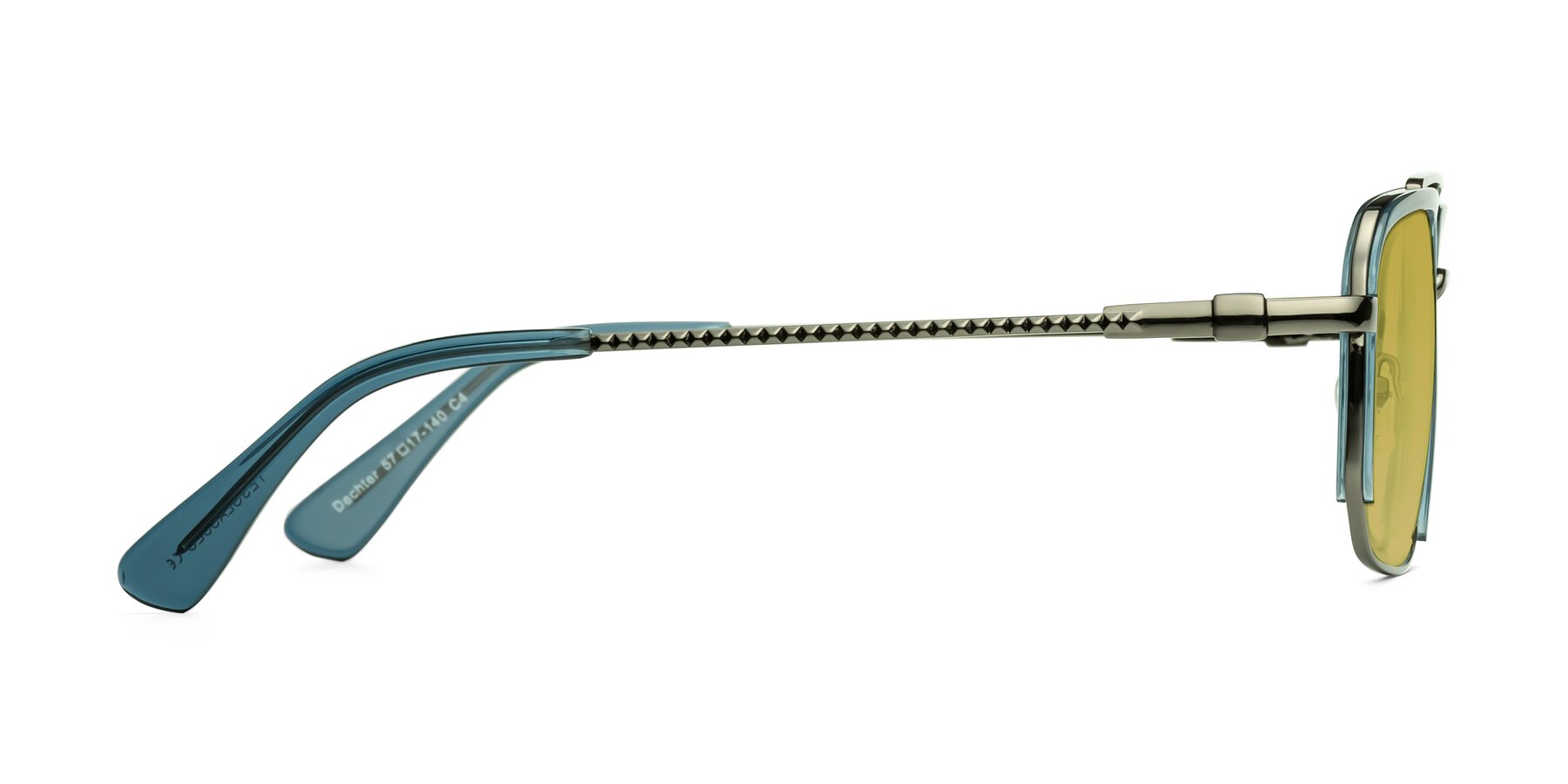 Side of Dechter in Teal-Gunmetal with Champagne Tinted Lenses