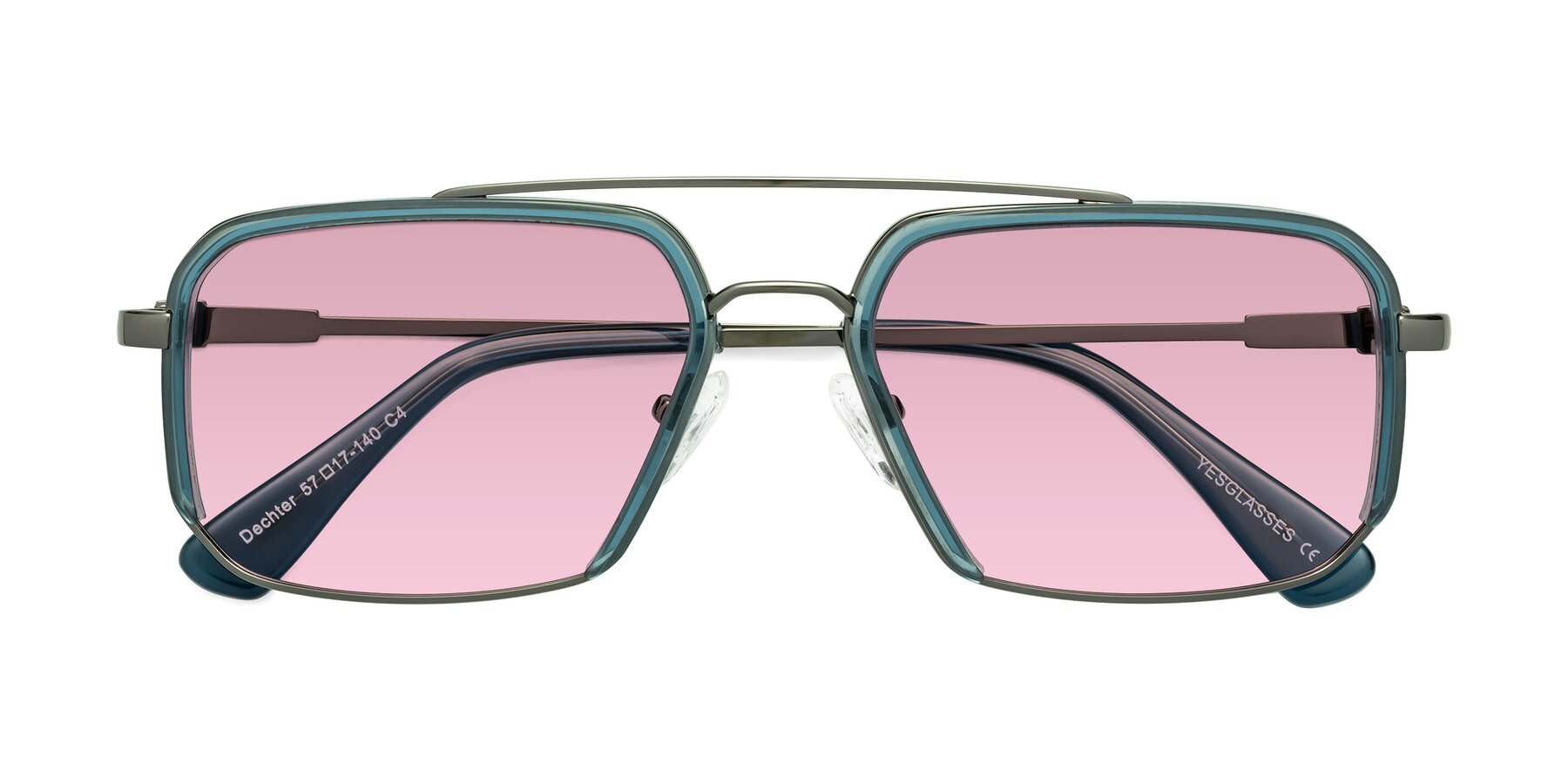 Folded Front of Dechter in Teal-Gunmetal with Light Wine Tinted Lenses