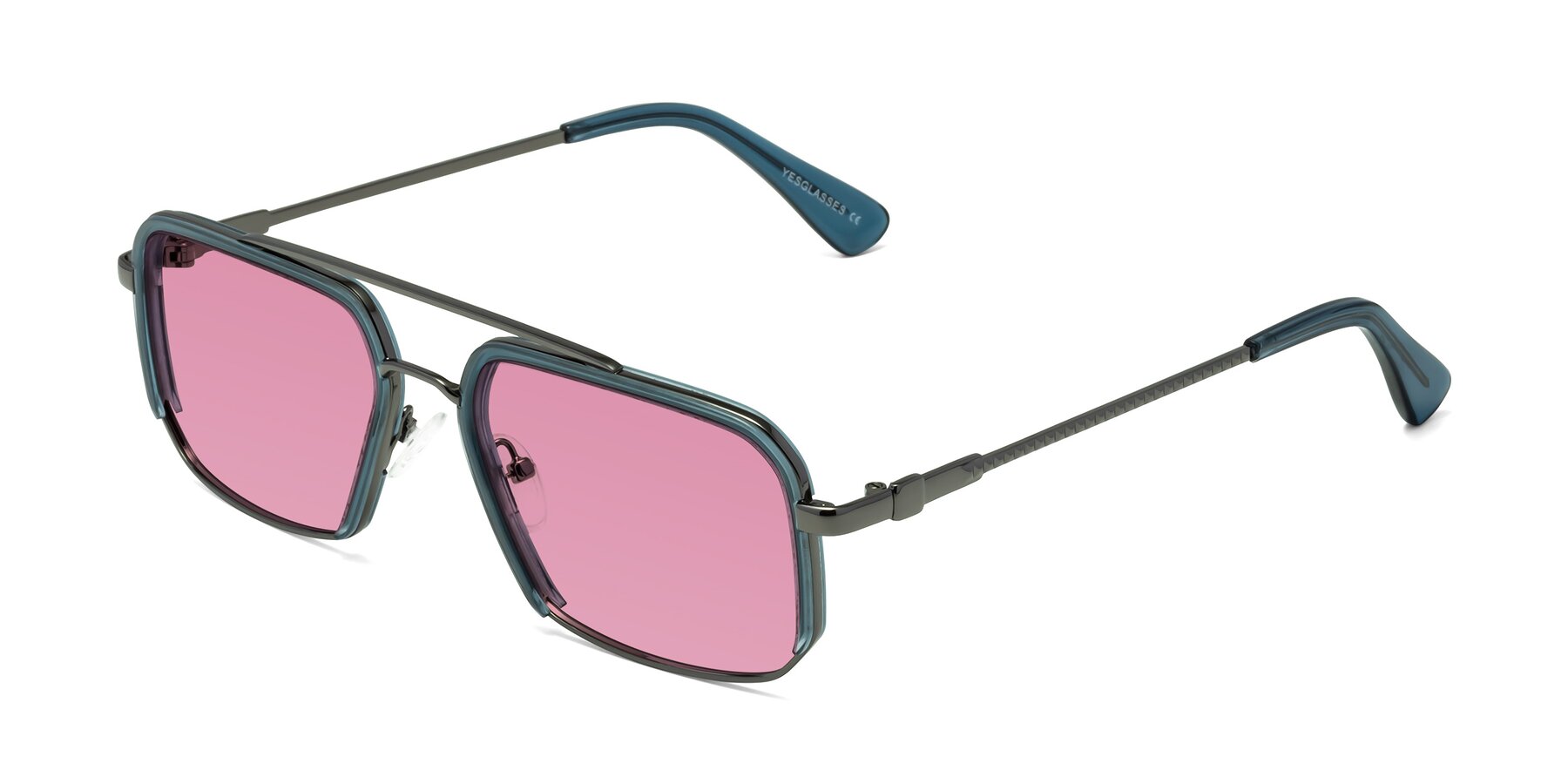 Angle of Dechter in Teal-Gunmetal with Medium Wine Tinted Lenses