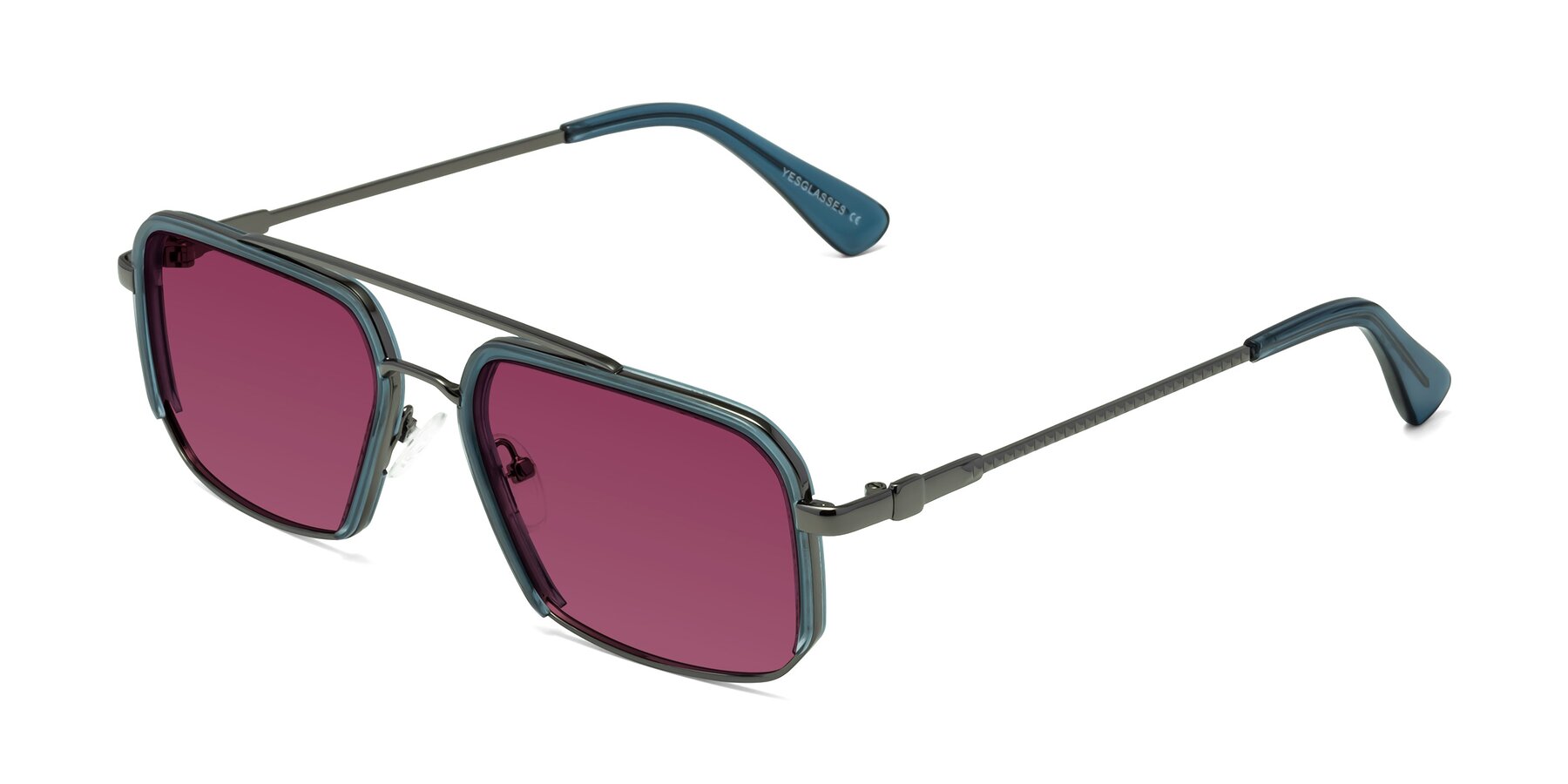 Angle of Dechter in Teal-Gunmetal with Wine Tinted Lenses