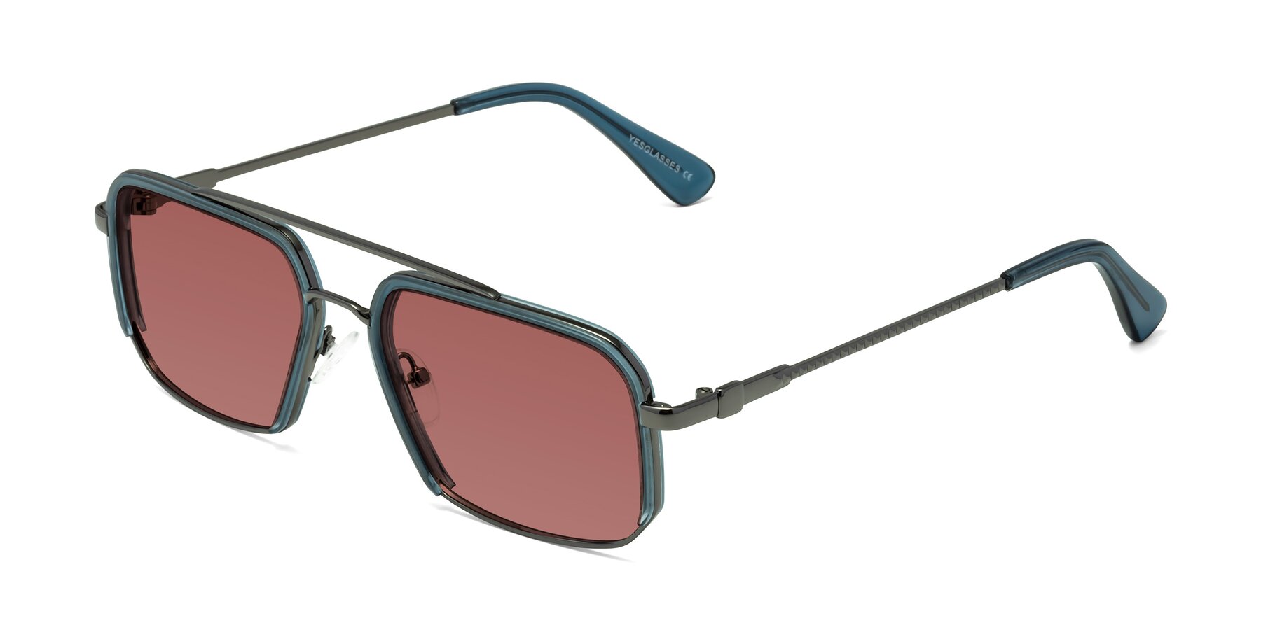 Angle of Dechter in Teal-Gunmetal with Garnet Tinted Lenses