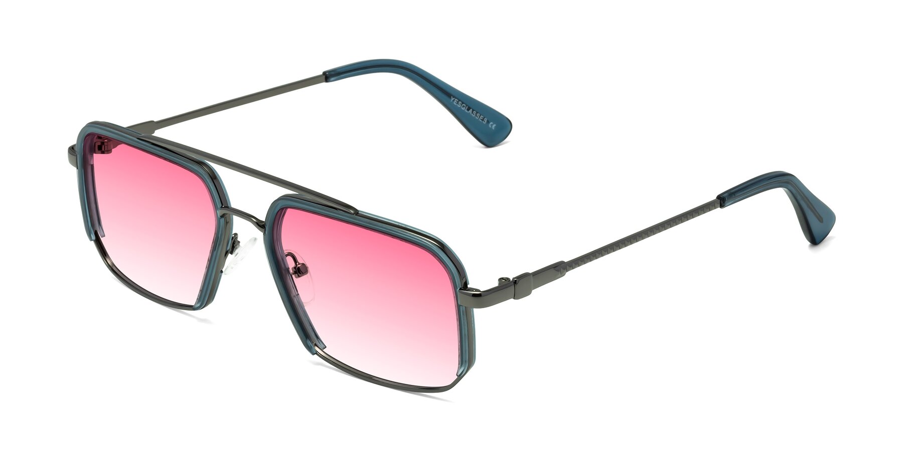 Angle of Dechter in Teal-Gunmetal with Pink Gradient Lenses