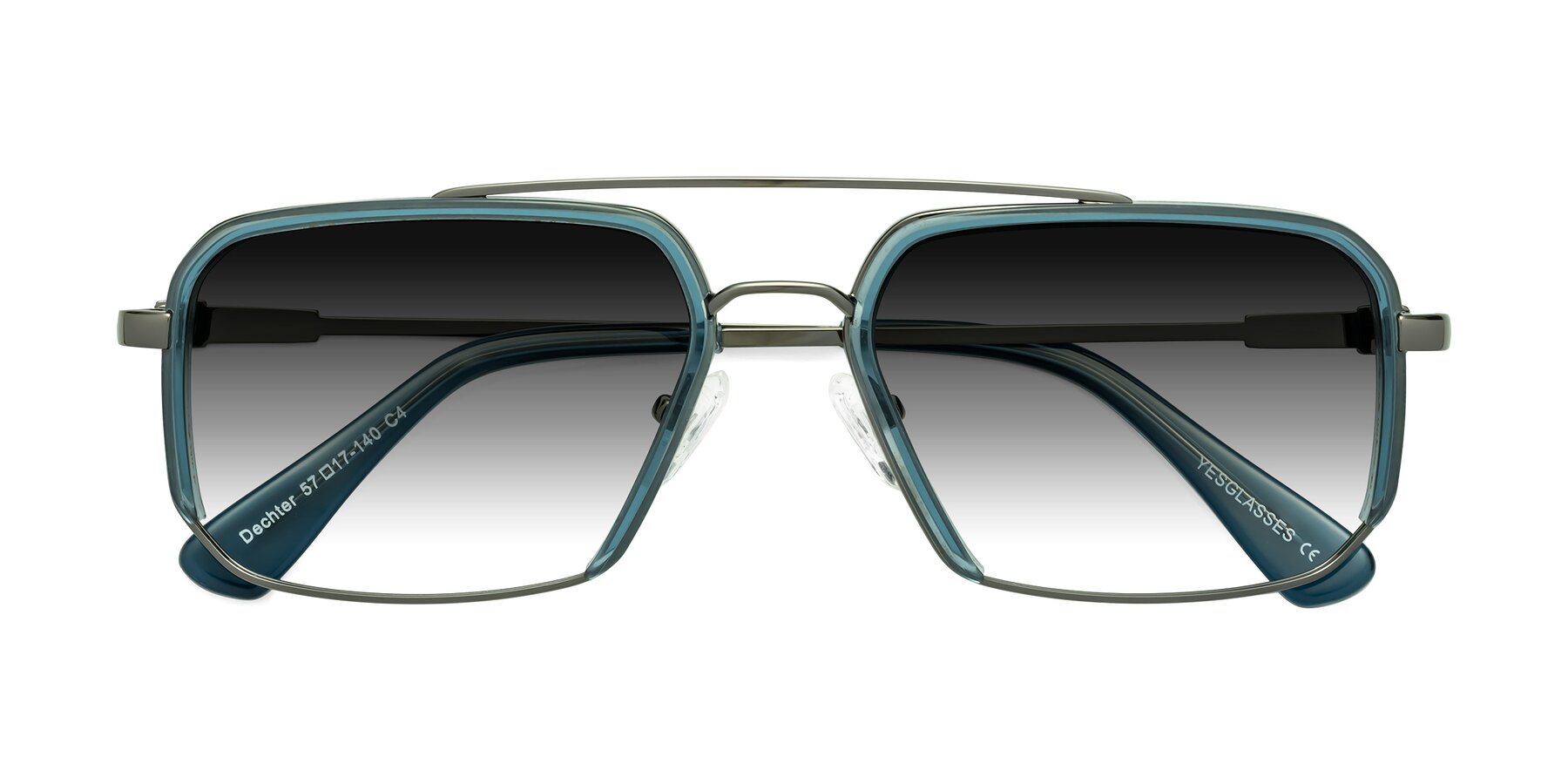 Folded Front of Dechter in Teal-Gunmetal with Gray Gradient Lenses