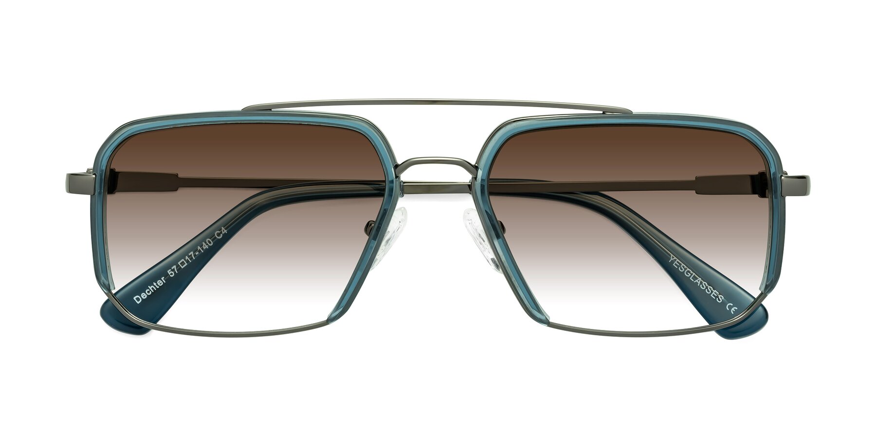 Folded Front of Dechter in Teal-Gunmetal with Brown Gradient Lenses