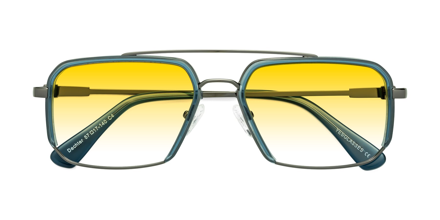 Folded Front of Dechter in Teal-Gunmetal with Yellow Gradient Lenses