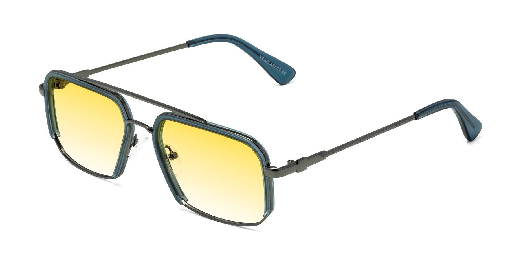 Angle of Dechter in Teal-Gunmetal with Yellow Gradient Lenses