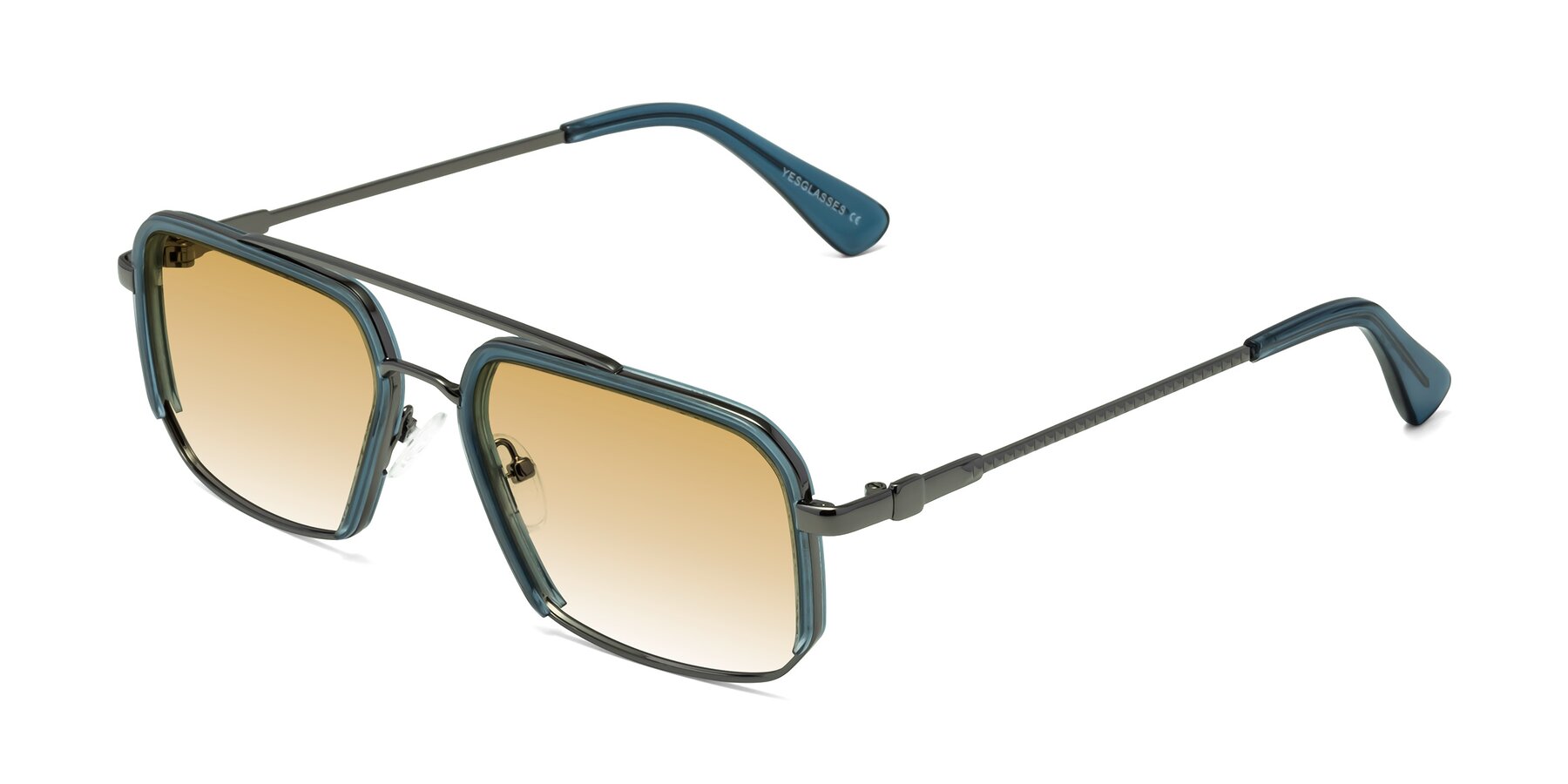 Angle of Dechter in Teal-Gunmetal with Champagne Gradient Lenses