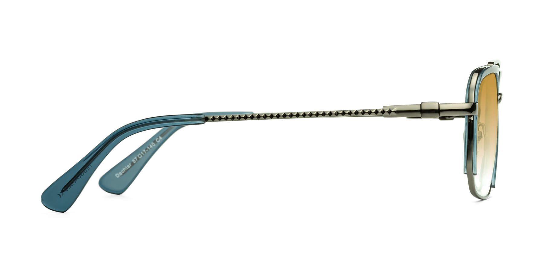 Side of Dechter in Teal-Gunmetal with Champagne Gradient Lenses