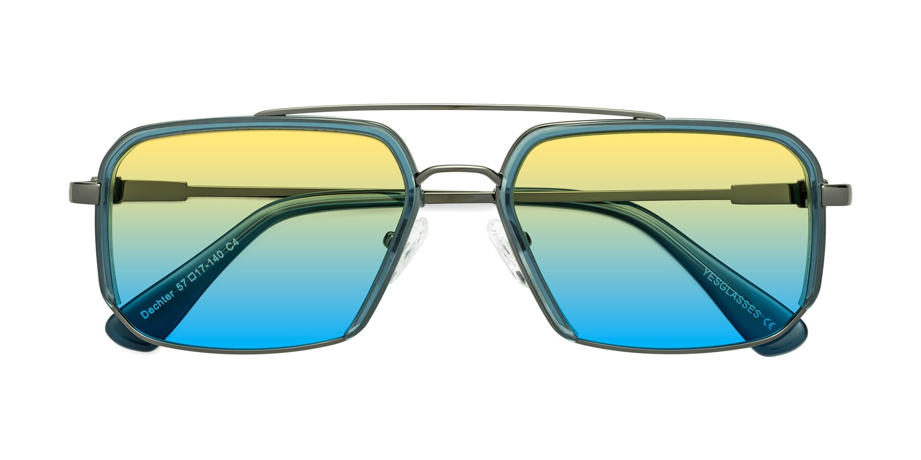 Folded Front of Dechter in Teal-Gunmetal with Yellow / Blue Gradient Lenses