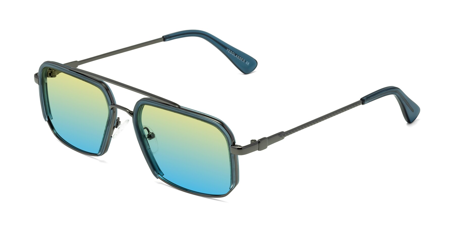 Angle of Dechter in Teal-Gunmetal with Yellow / Blue Gradient Lenses
