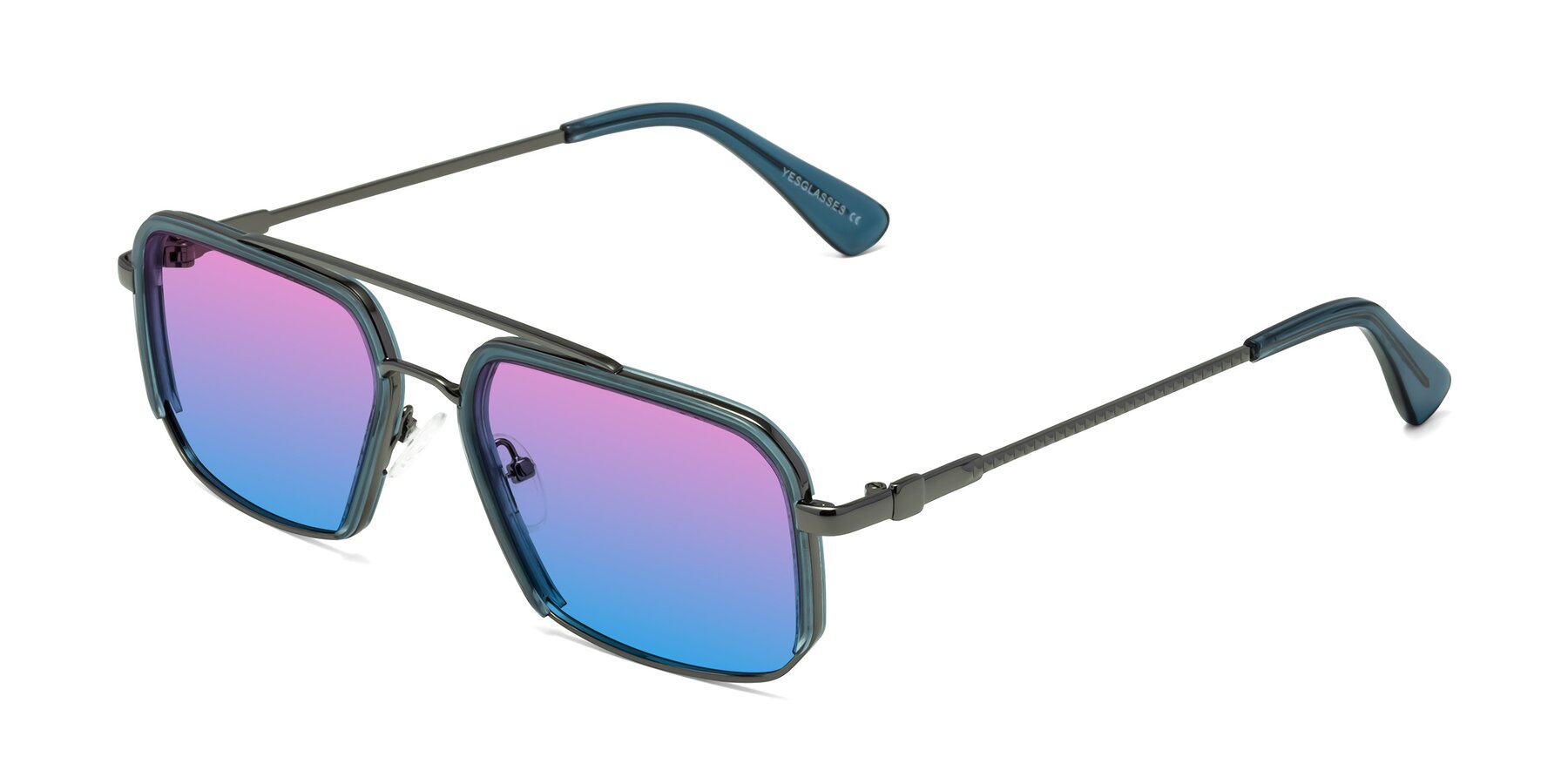 Angle of Dechter in Teal-Gunmetal with Pink / Blue Gradient Lenses