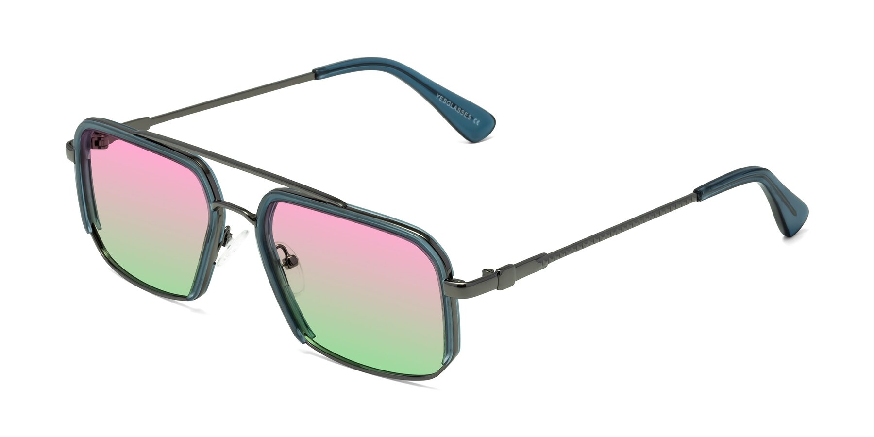 Angle of Dechter in Teal-Gunmetal with Pink / Green Gradient Lenses