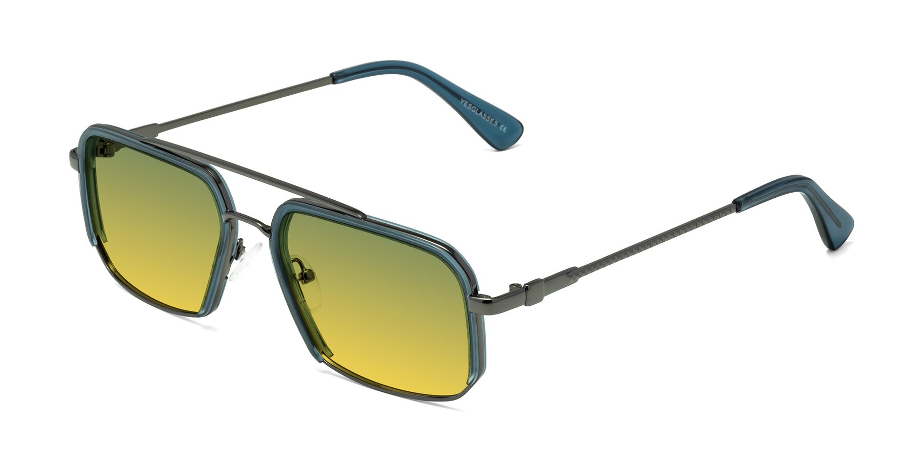 Angle of Dechter in Teal-Gunmetal with Green / Yellow Gradient Lenses