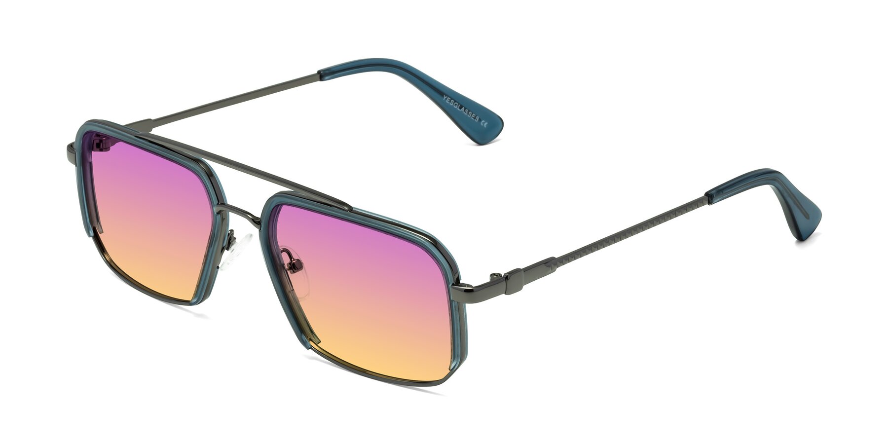 Angle of Dechter in Teal-Gunmetal with Purple / Yellow Gradient Lenses