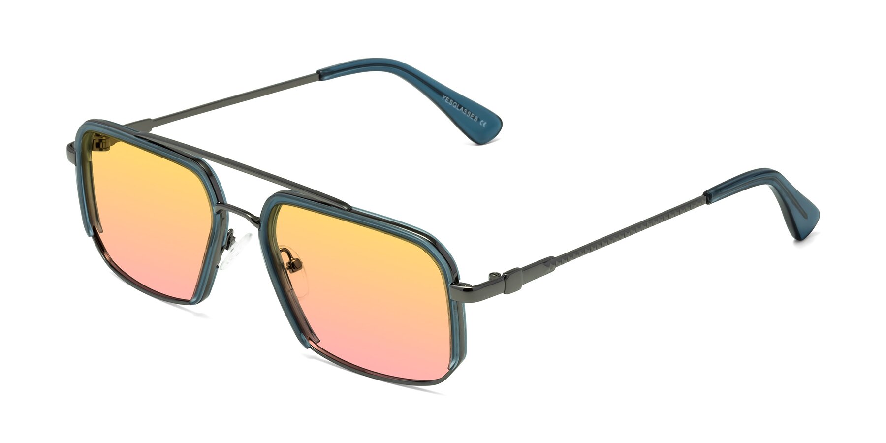 Angle of Dechter in Teal-Gunmetal with Yellow / Pink Gradient Lenses