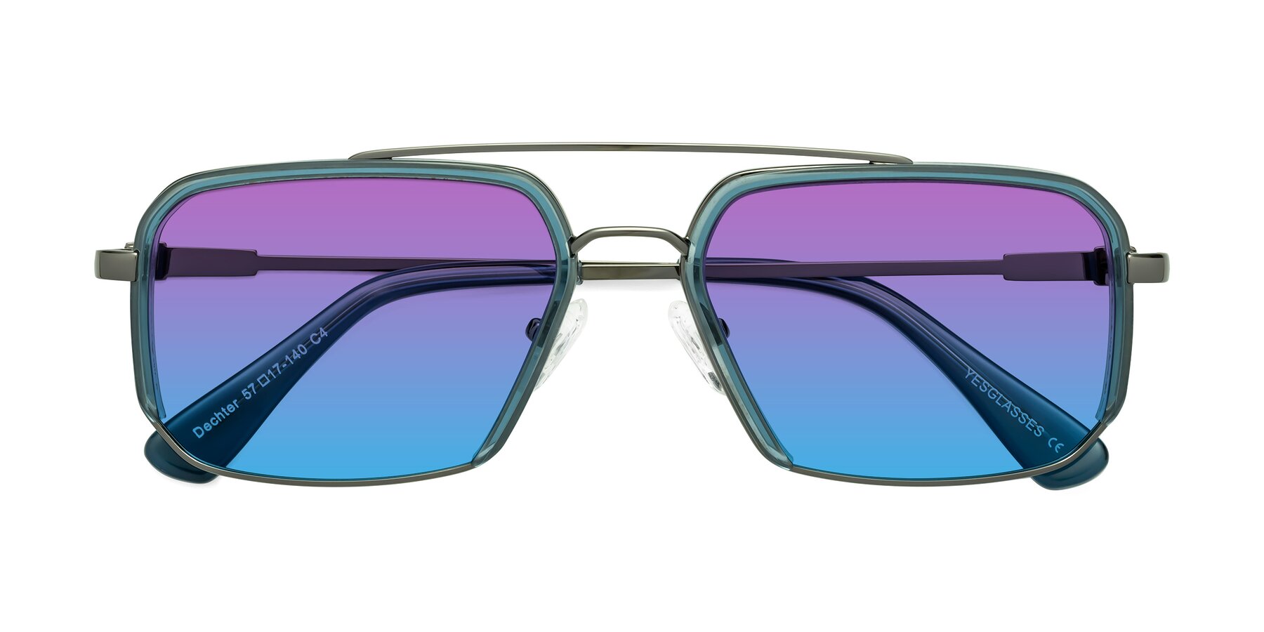 Folded Front of Dechter in Teal-Gunmetal with Purple / Blue Gradient Lenses