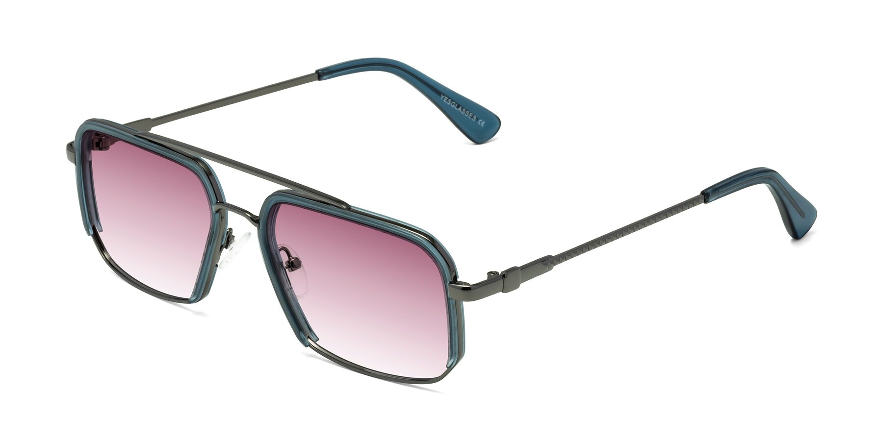 Angle of Dechter in Teal-Gunmetal with Wine Gradient Lenses