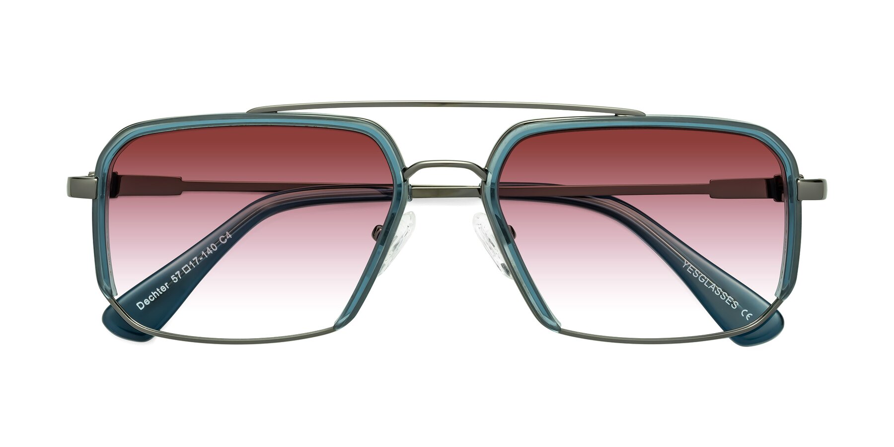 Folded Front of Dechter in Teal-Gunmetal with Garnet Gradient Lenses